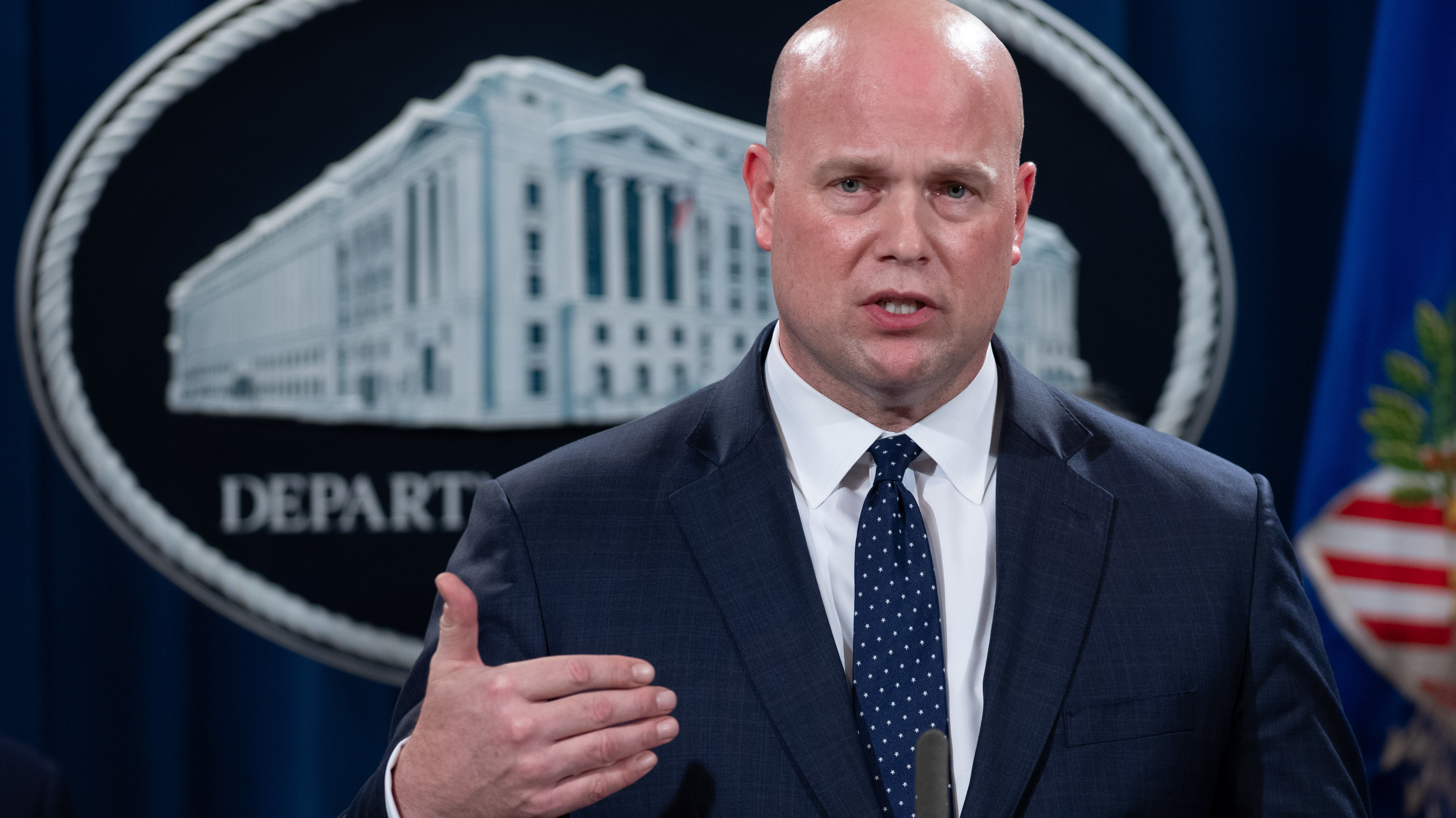 Acting Attorney General Matthew Whitaker speaks during a press conference at the Department of Justice in Washington, D.C., Monday. (AFP/Getty Images)