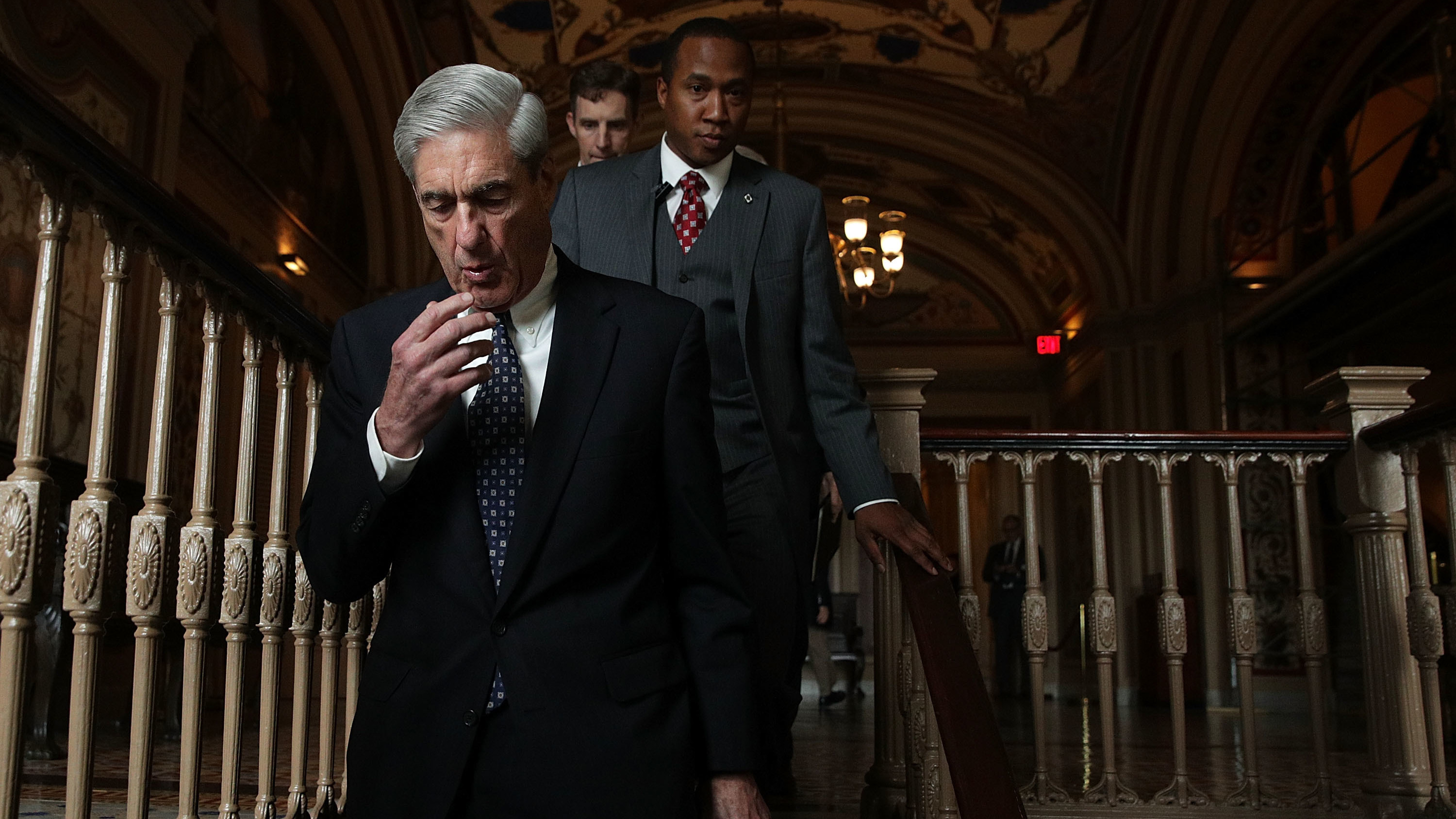 Special counsel Robert Mueller, foreground, arrives at the U.S. Capitol for closed meeting with members of the Senate Judiciary Committee on June 21, 2017. in Washington, D.C.