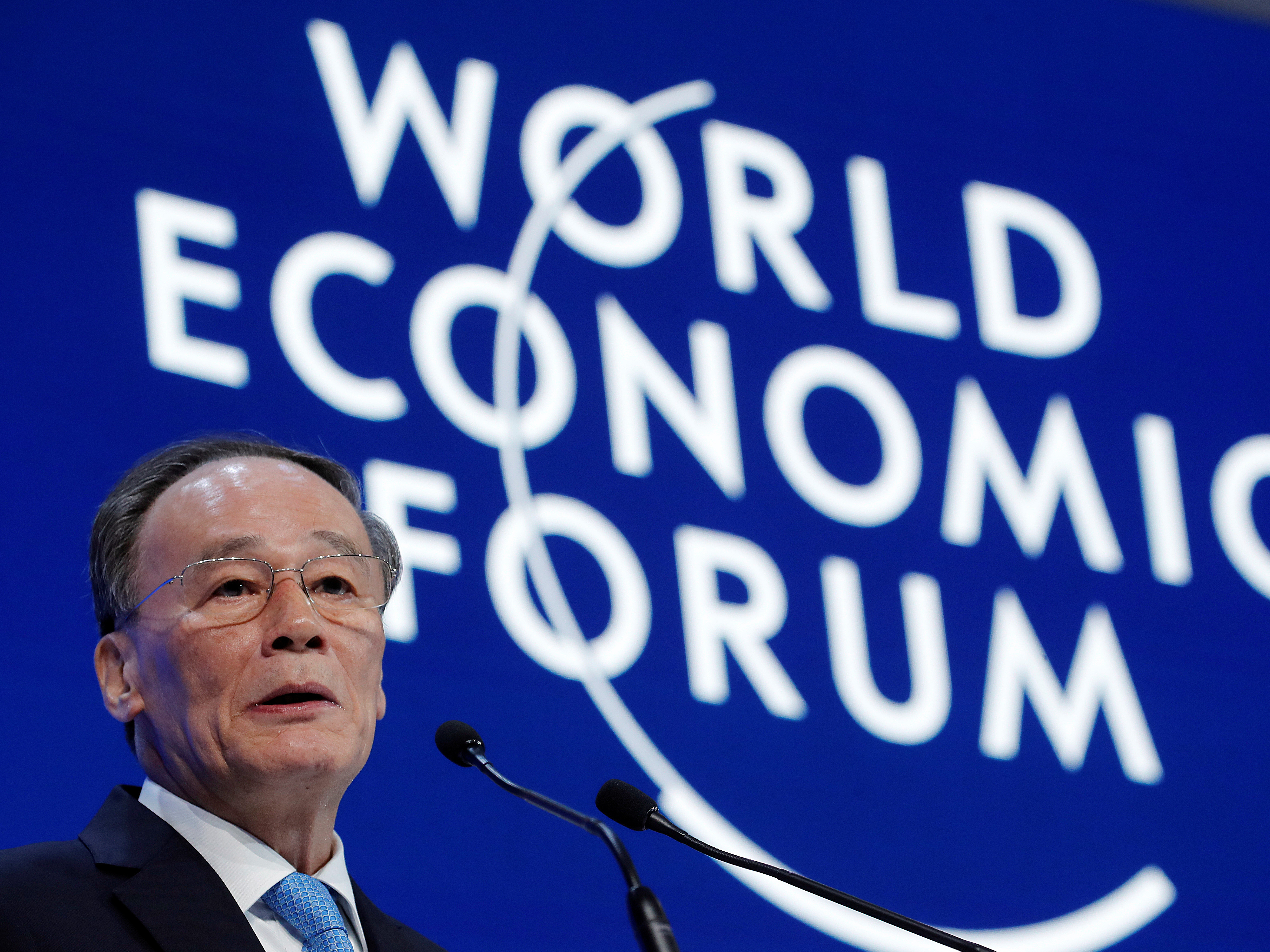 Chinese Vice President Wang Qishan speaks at the World Economic Forum annual meeting in Davos, Switzerland. His message: The U.S. shouldn't expect too much from China when it comes to cracking down on intellectual property theft. (Reuters)