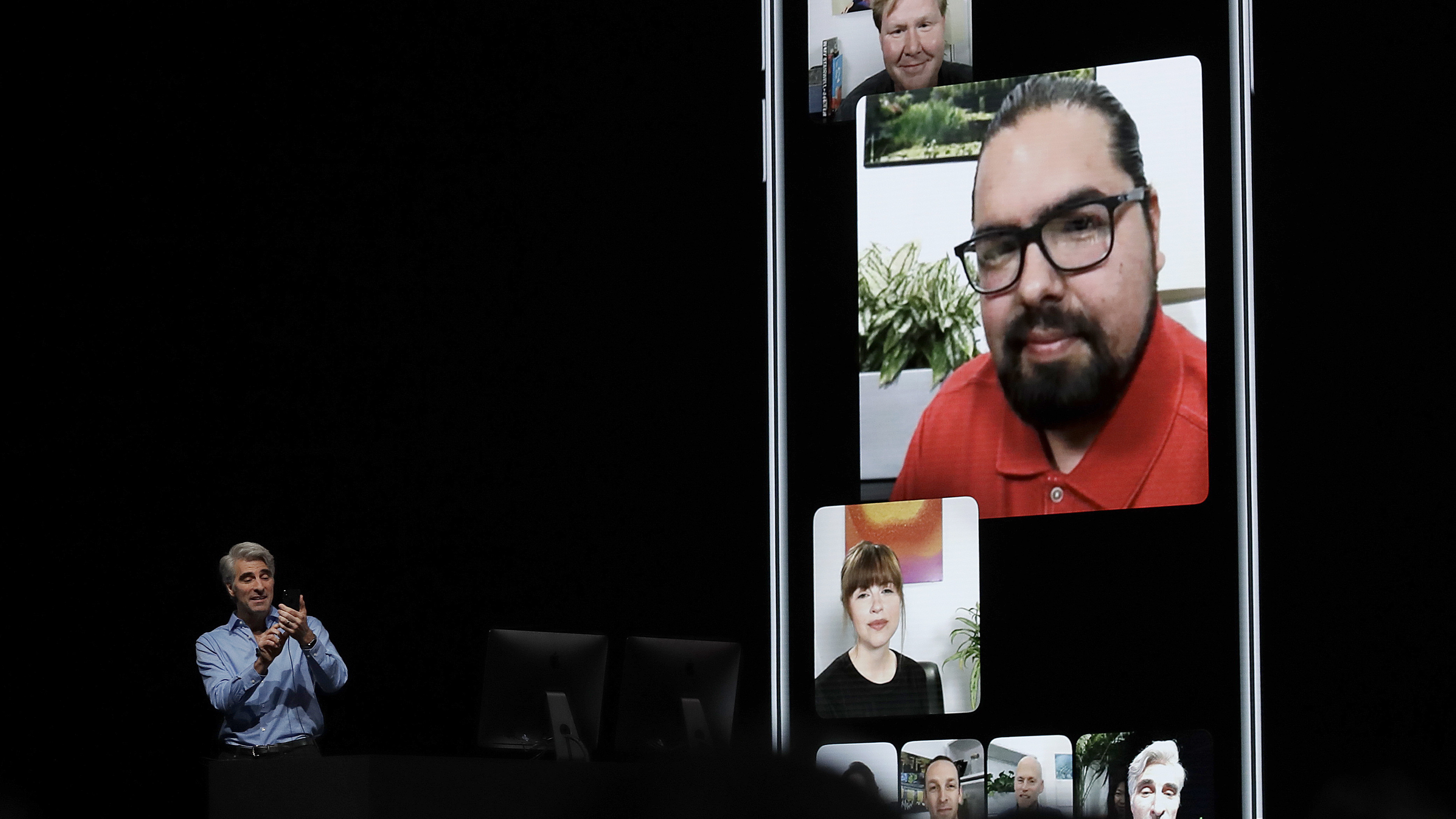 An Apple executive talks about group FaceTime during an announcement of new products at the Apple Worldwide Developers Conference in June. Apple says it has disabled group FaceTime after a bug was revealed letting callers eavesdrop on recipients before they accepted a call.