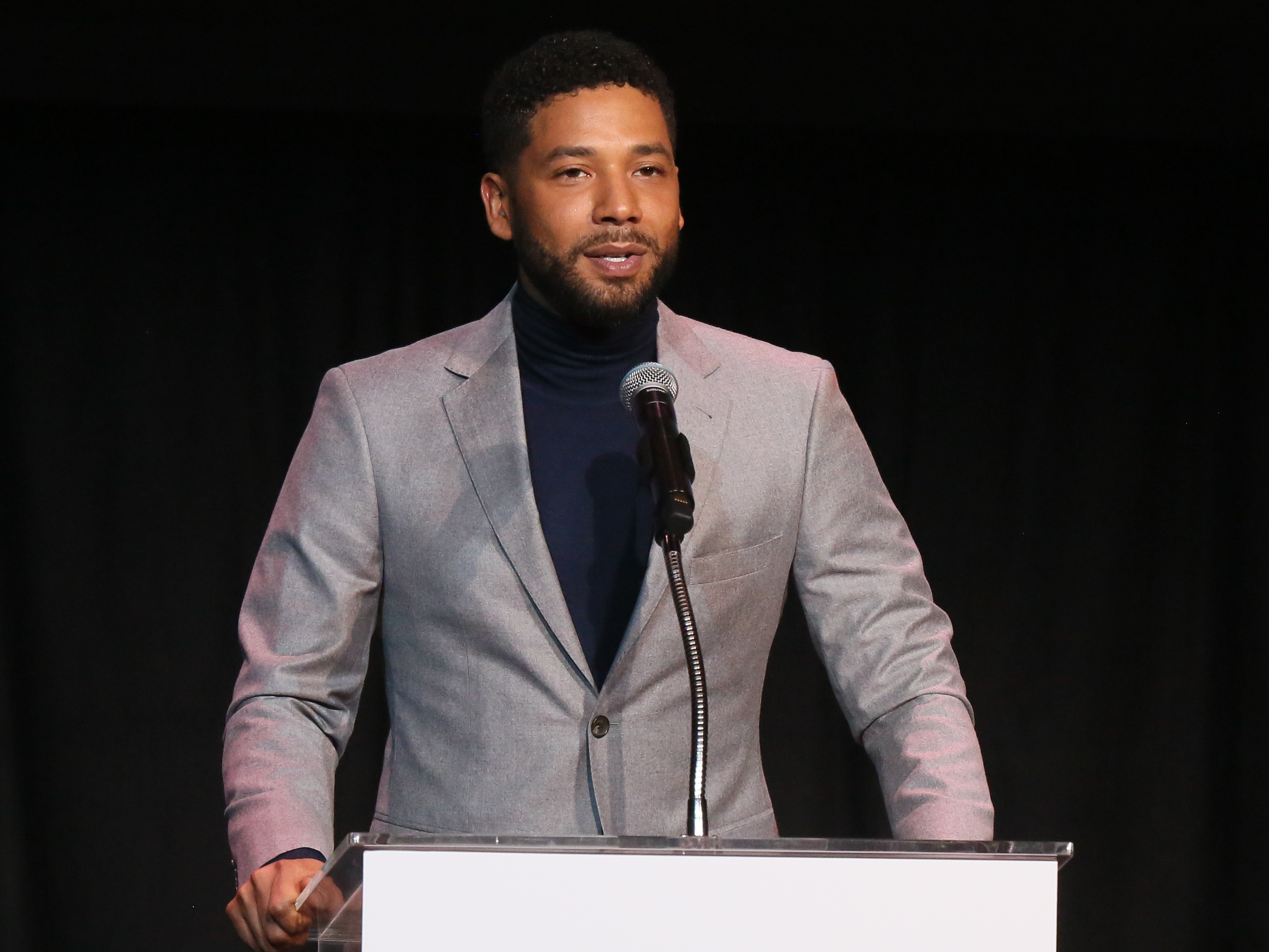 Jussie Smollett speaks last month at an awards ceremony held in Los Angeles by Children's Defense Fund California. (Getty Images)