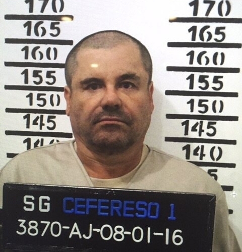 A 2016 mugshot of Joaquín "El Chapo" Guzmán at the Altiplano maximum security prison in Mexico.