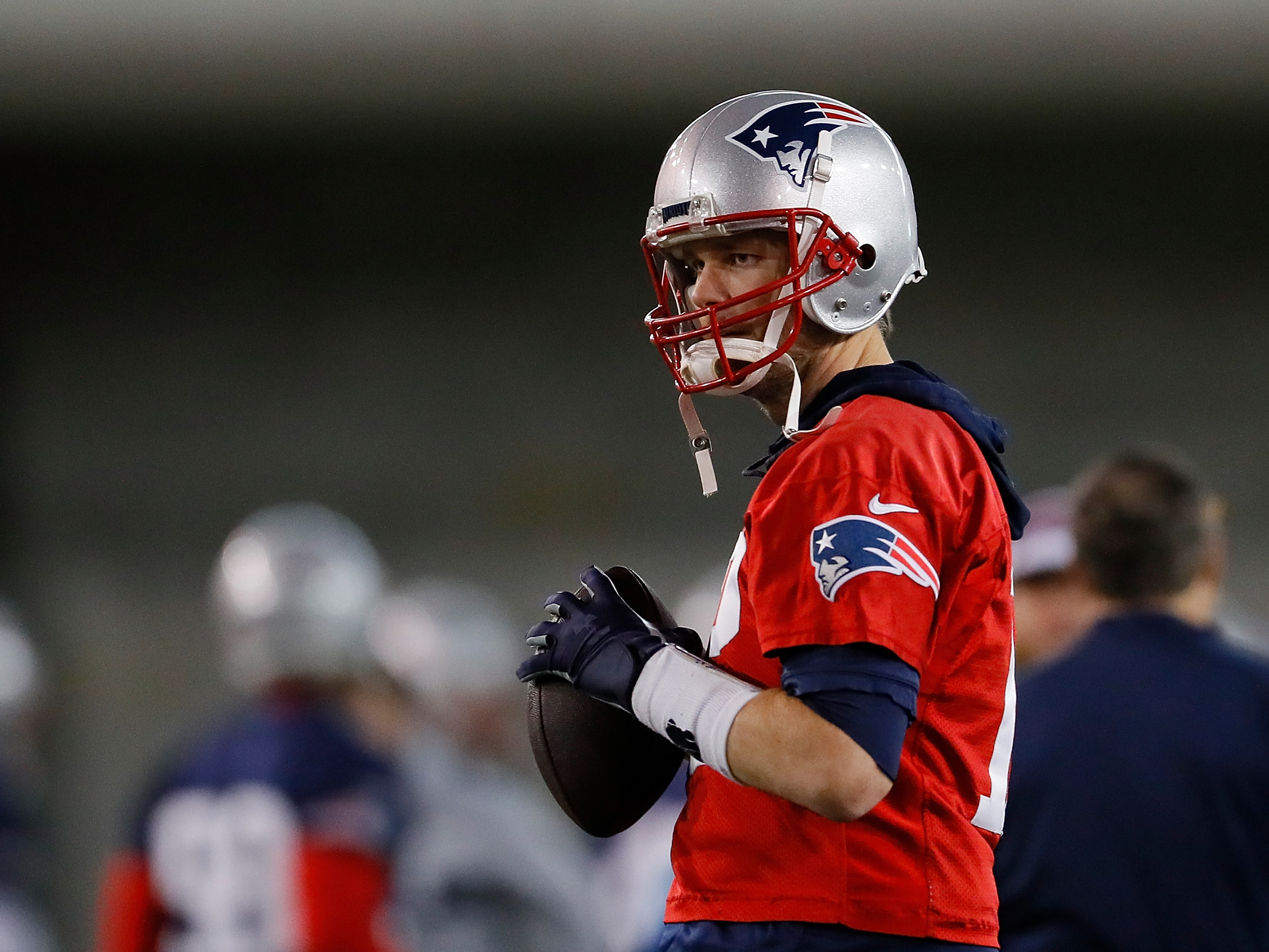 New England Patriots quarterback Tom Brady during practice ahead of Super Bowl LIII. (Getty Images)