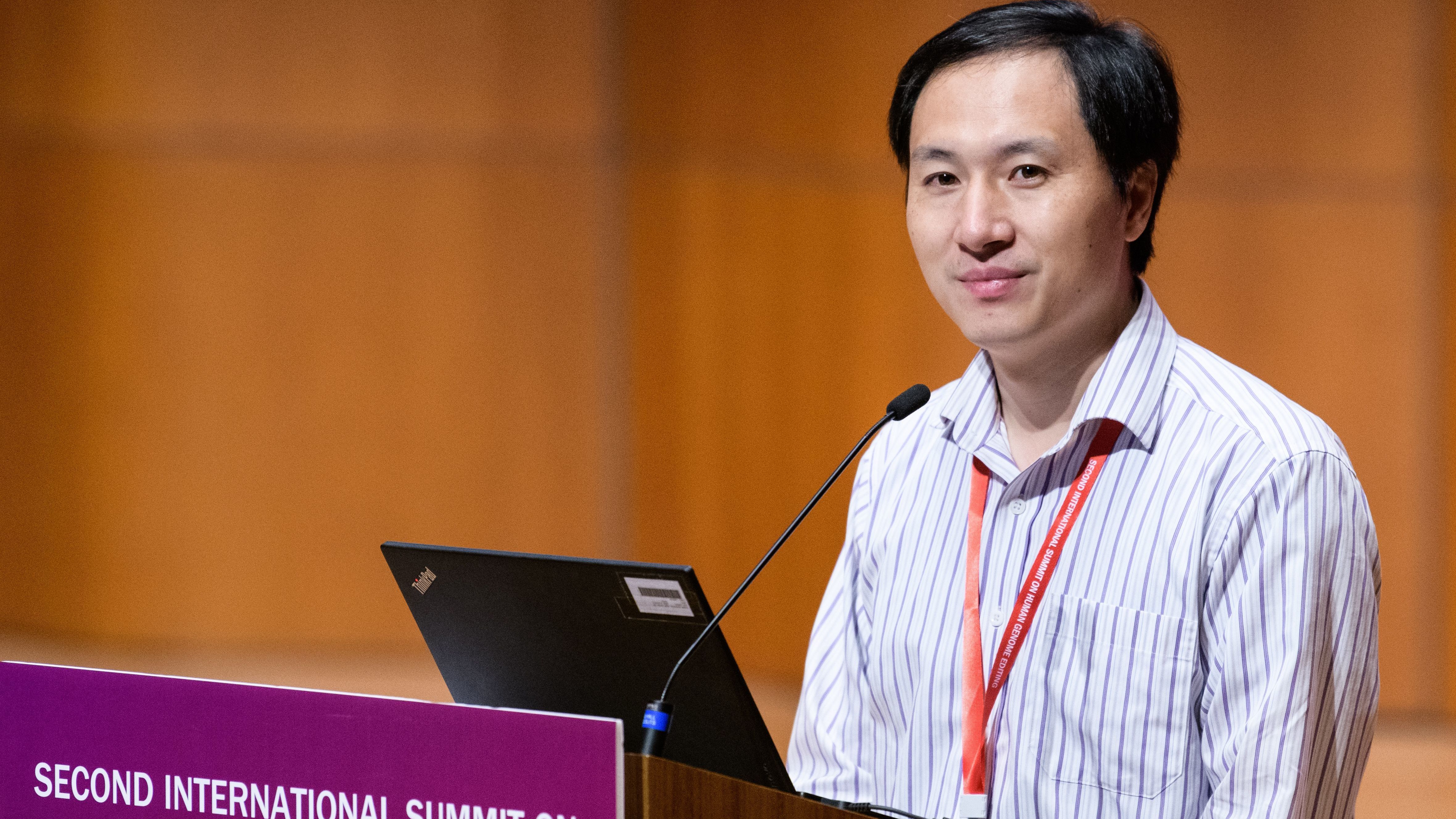 Chinese scientist He Jiankui speaks at a human genome editing summit in Hong Kong on Nov. 28, 2018. He announced an experiment on twins that raised a range of ethical questions and prompted China