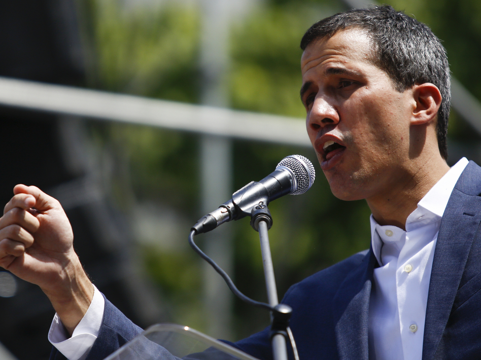 Opposition leader and self-proclaimed interim president of Venezuela Juan Guaidó talks to supporters during a rally against the government of Nicolás Maduro on Feb. 2.