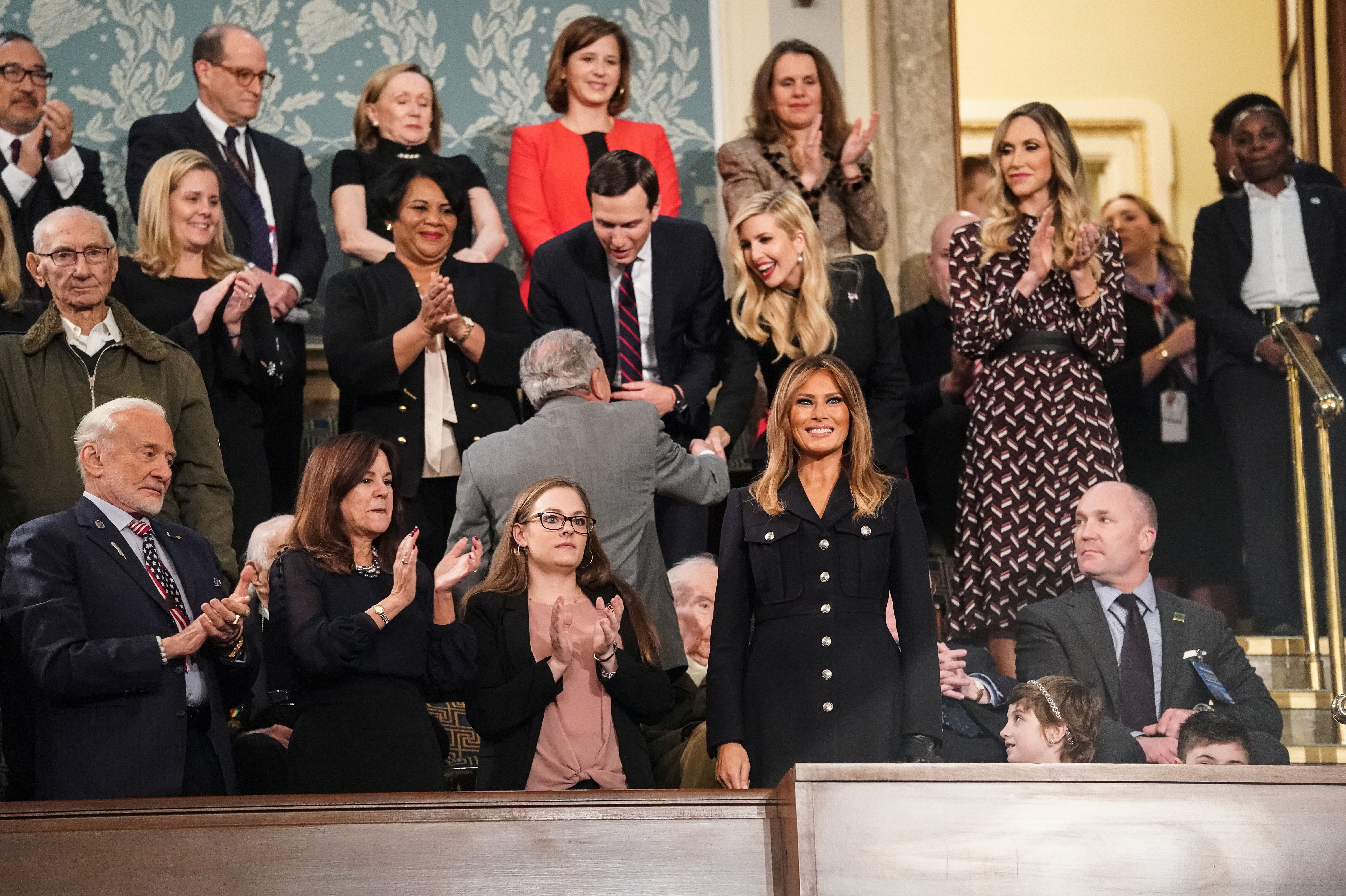 First lady Melania Trump stands with her guests ahead of Tuesday's State of the Union address. (Reuters)