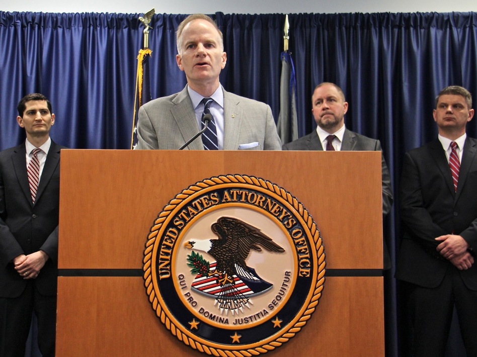 U.S. Attorney William McSwain and colleagues announced a civil lawsuit Wednesday in Philadelphia against the nonprofit Safehouse. "We have a responsibility to step in," McSwain says, though he adds, "We're not bringing a criminal case right now." (Emma Lee/WHYY)