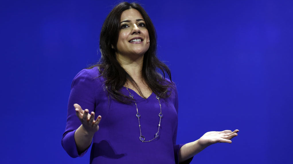 Reshma Saujani, founder and chief executive officer of Girls Who Code Inc., speaks during the International Business Machines Corp. (IBM) InterConnect 2017 conference in Las Vegas, Nevada, on March 21, 2017. IBM