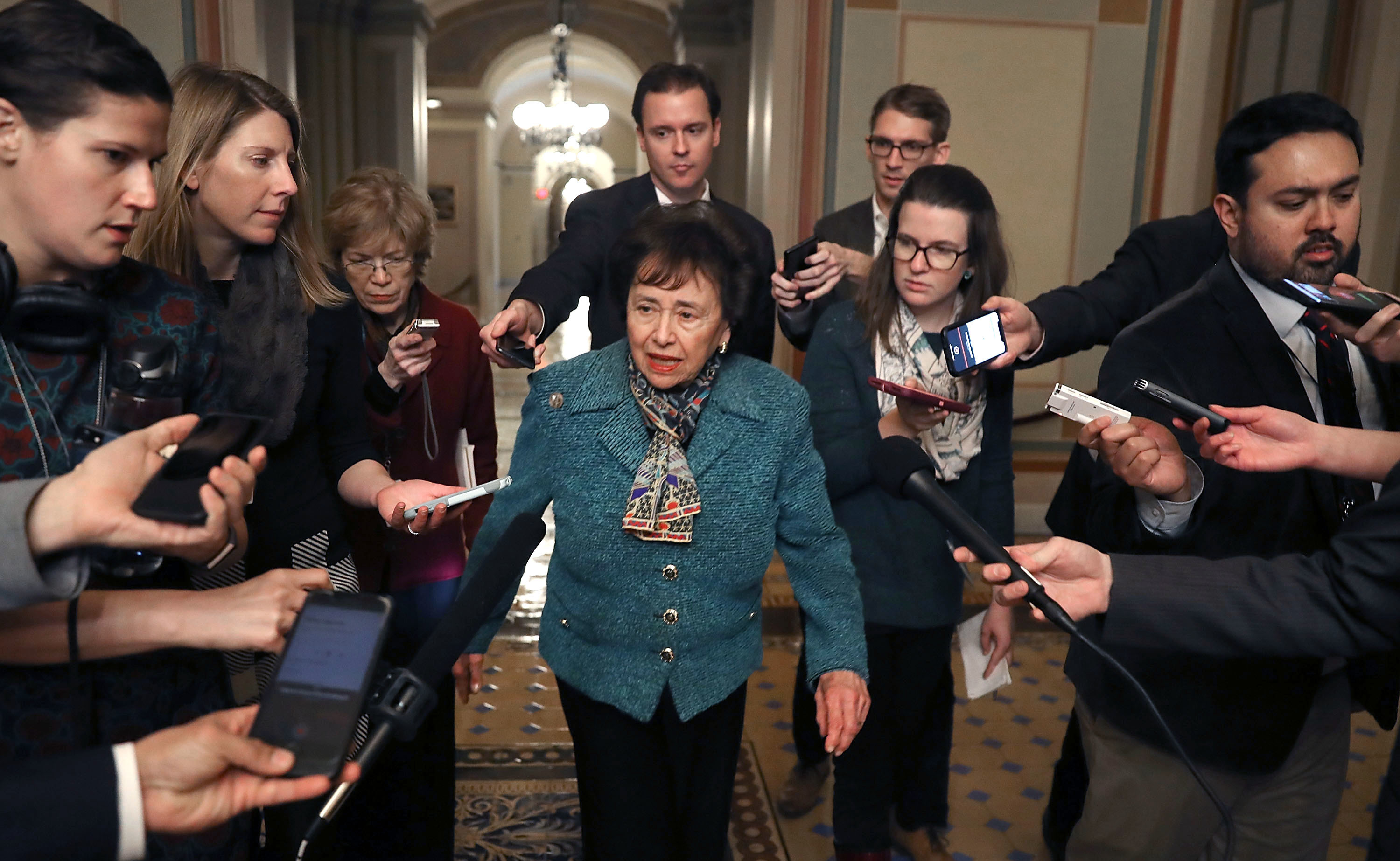 Rep. Nita Lowey, D-N.Y., walks to a bipartisan negotiation meeting Monday over securing the U.S. Southern border and keeping the U.S. government from shutting down. (Getty Images)