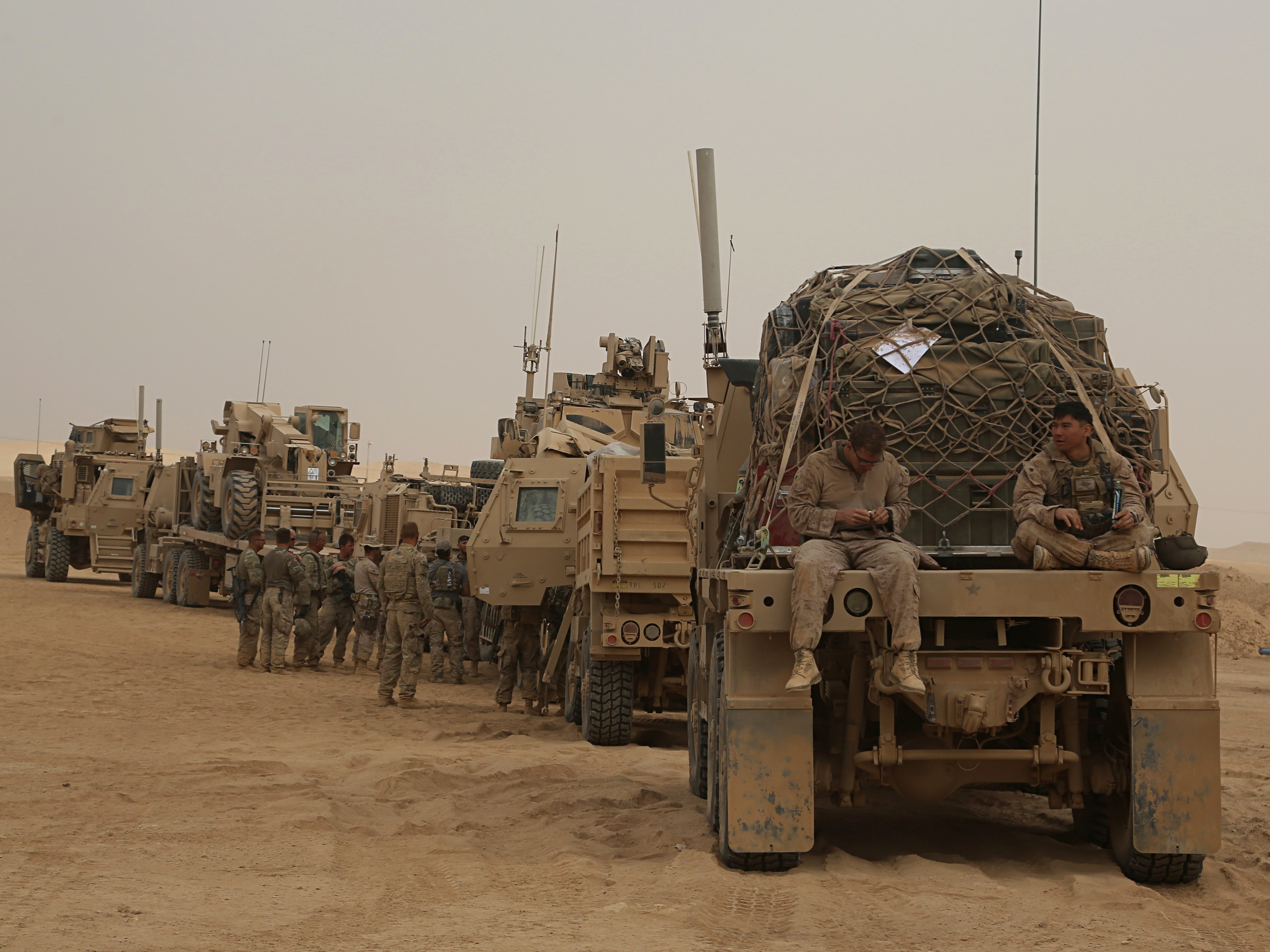 U.S. Marines preparing to build a military site in western Anbar, Iraq, in November 2017, as an outpost in the fight against the Islamic State group.