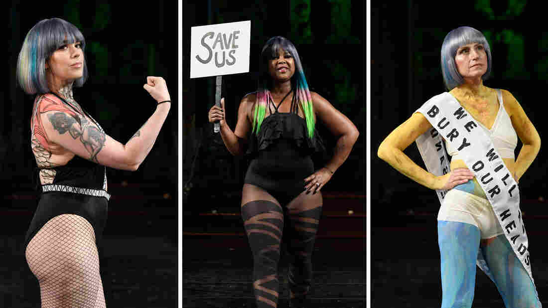 (From left to right) Genevieve Billingsley, Sheila McGlown and Dikla Benzeevi, all models with metastatic breast cancer, participated in a Fashion Week parade on February 10 in New York, NY.