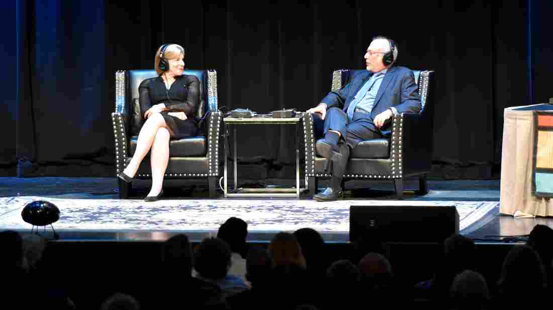 Nina Totenberg and Robert Siegel appear onstage at the 20th birthday celebration for Wait Wait... Don't Tell Me! at the Chicago Theatre, on Oct. 25.