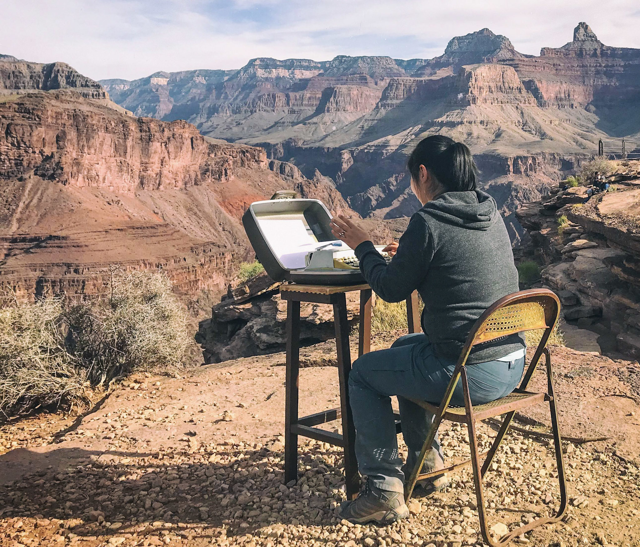 National park ranger Elyssa Shalla placed a $5 typewriter from Goodwill at Plateau Point in the Grand Canyon and invited hikers to share their thoughts. (Elyssa Shalla)