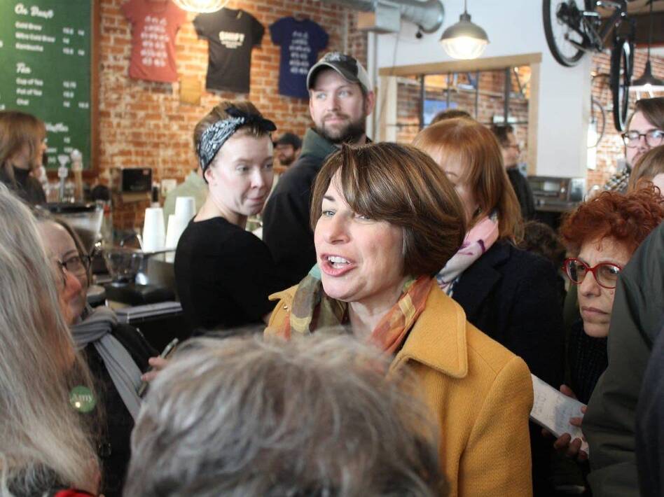 Sen. Amy Klobuchar holds an event at Shift Cyclery & Coffee Bar in Eau Claire, Wis., on Feb. 16. Klobuchar is among the Democratic presidential hopefuls paying attention to Wisconsin in this election cycle.