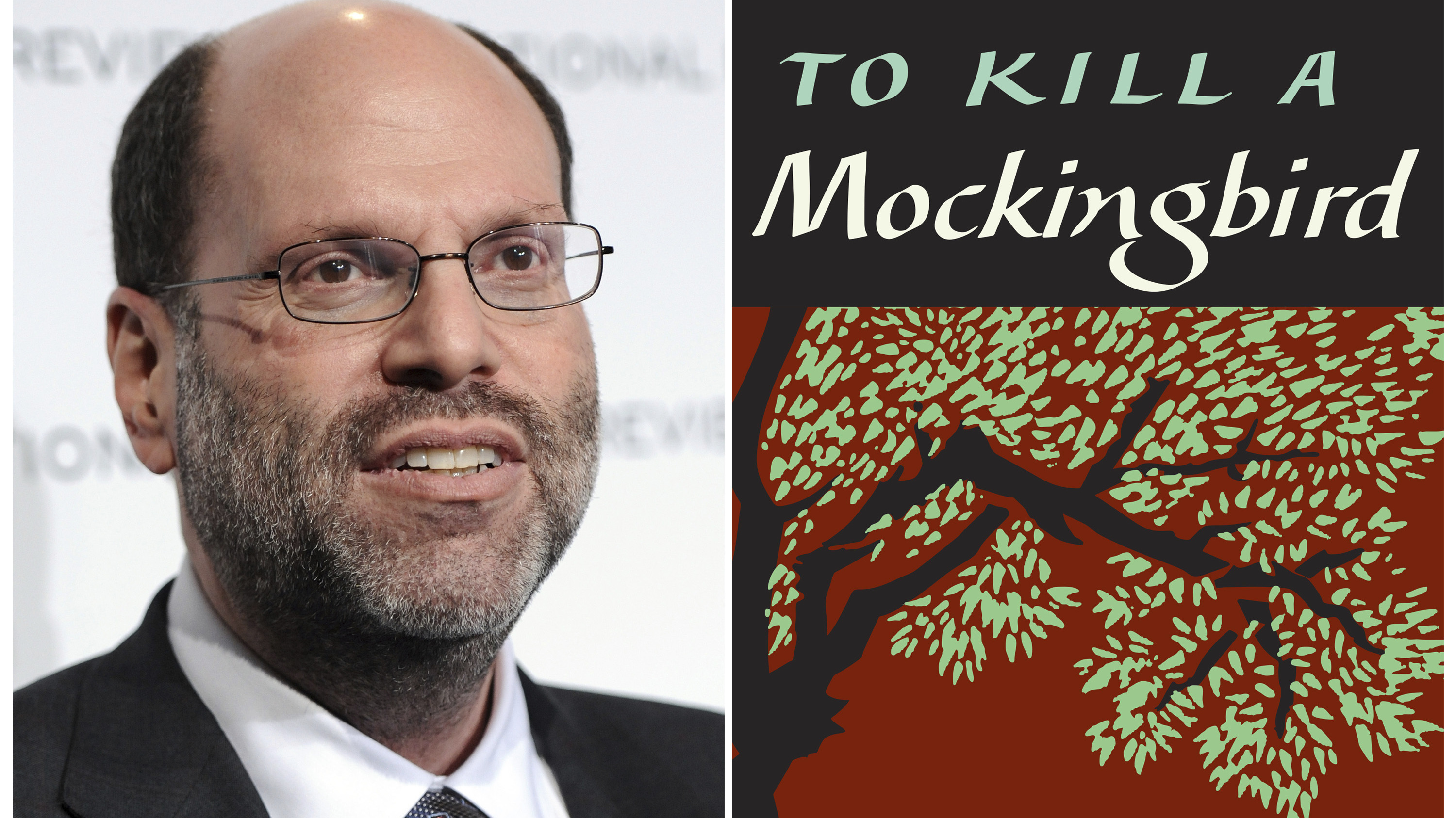 This combination photo shows Hollywood and Broadway producer Scott Rudin and the cover of Harper Lee