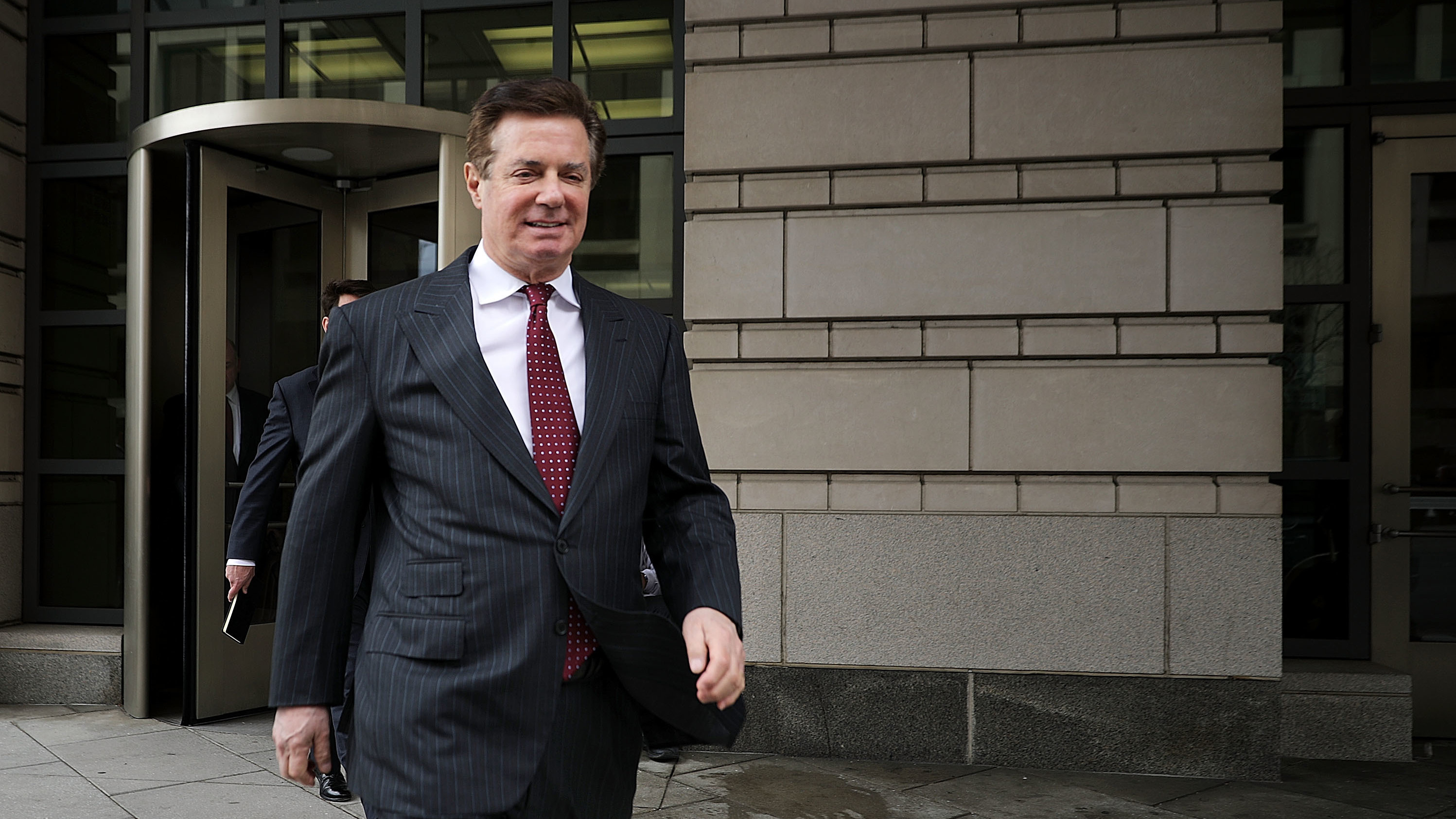 Paul Manafort is scheduled to be sentenced Thursday in a Virginia case. Here he's seen in April 2018 outside the E. Barrett Prettyman U.S. Courthouse in Washington, D.C. (Getty Images)