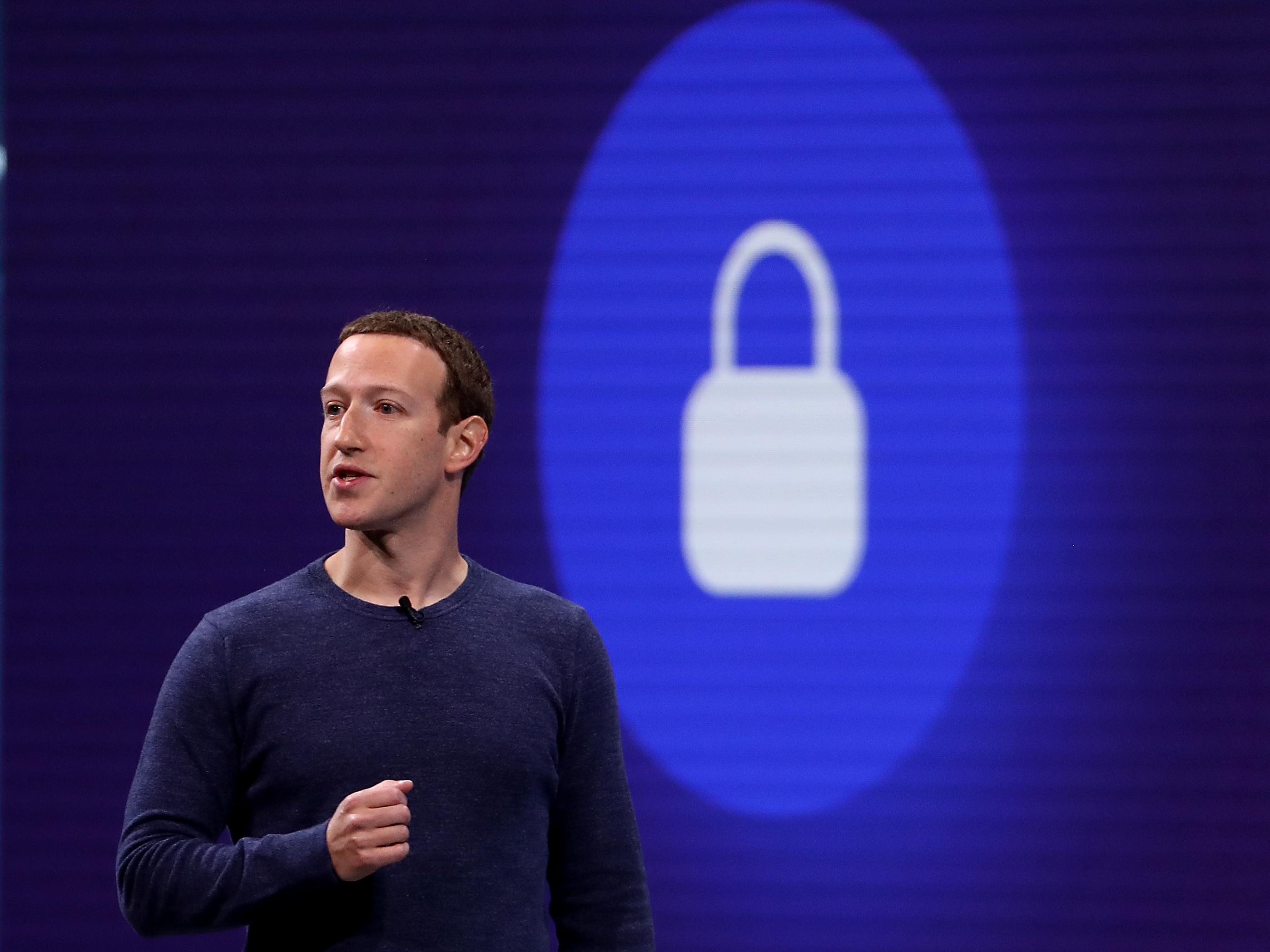 Facebook CEO Mark Zuckerberg speaks during the F8 Facebook Developers conference on May 1, 2018, in San Jose, Calif. He is pledging more enhanced privacy and other features when it comes to private messages. (Getty Images)