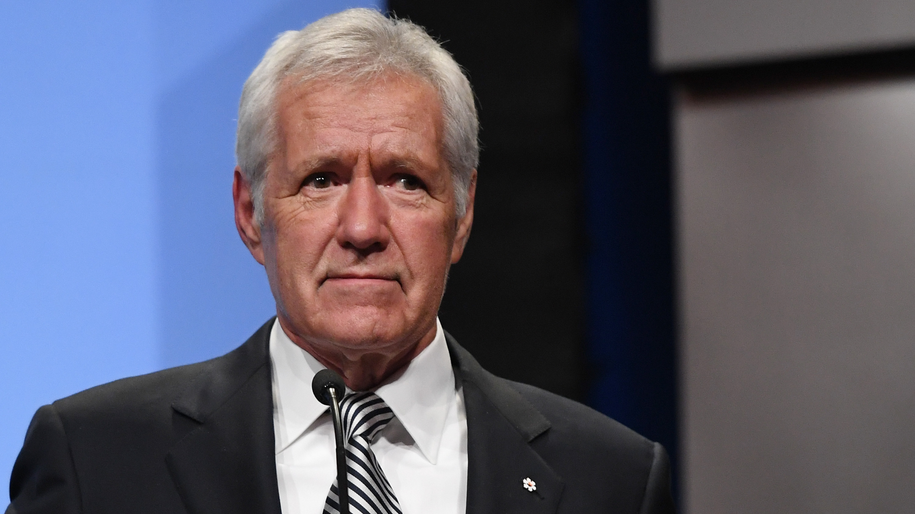 <em>Jeopardy!</em> host Alex Trebek speaks as he is inducted into the National Association of Broadcasters' Broadcasting Hall of Fame in Las Vegas in April 2018. On Wednesday, he revealed that he was diagnosed with pancreatic cancer. (Getty Images)