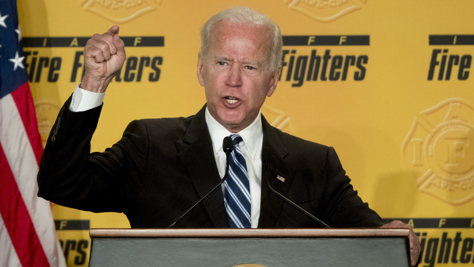 Former Vice President Joe Biden speaks to the International Association of Fire Fighters in Washington on Tuesday, amid growing expectations he'll soon announce he's running for president in 2020. (Andrew Harnik/AP)