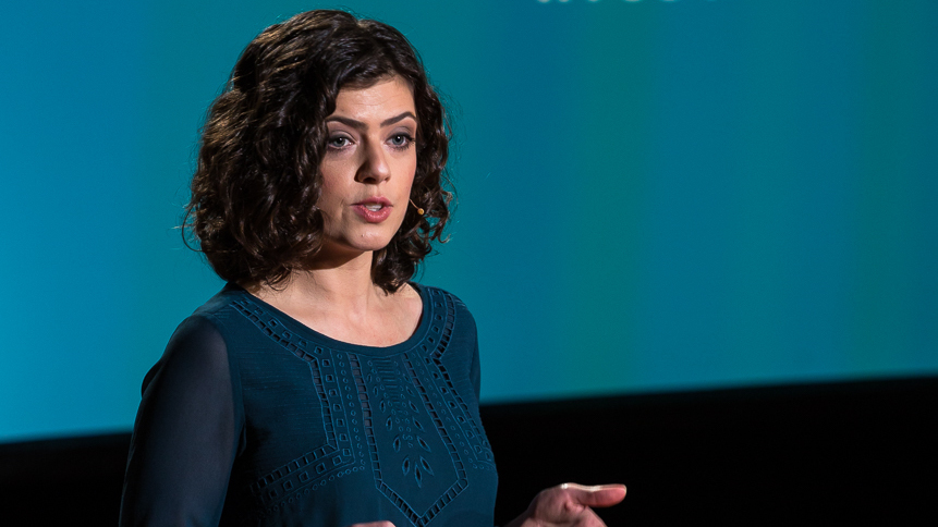 Masha Gershman on the TED stage.