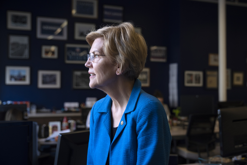 In her bid for the presidency, Sen. Elizabeth Warren, D-Mass., is pushing for a breakup of big tech companies, including Facebook and Amazon. (Olivia Sun/NPR)