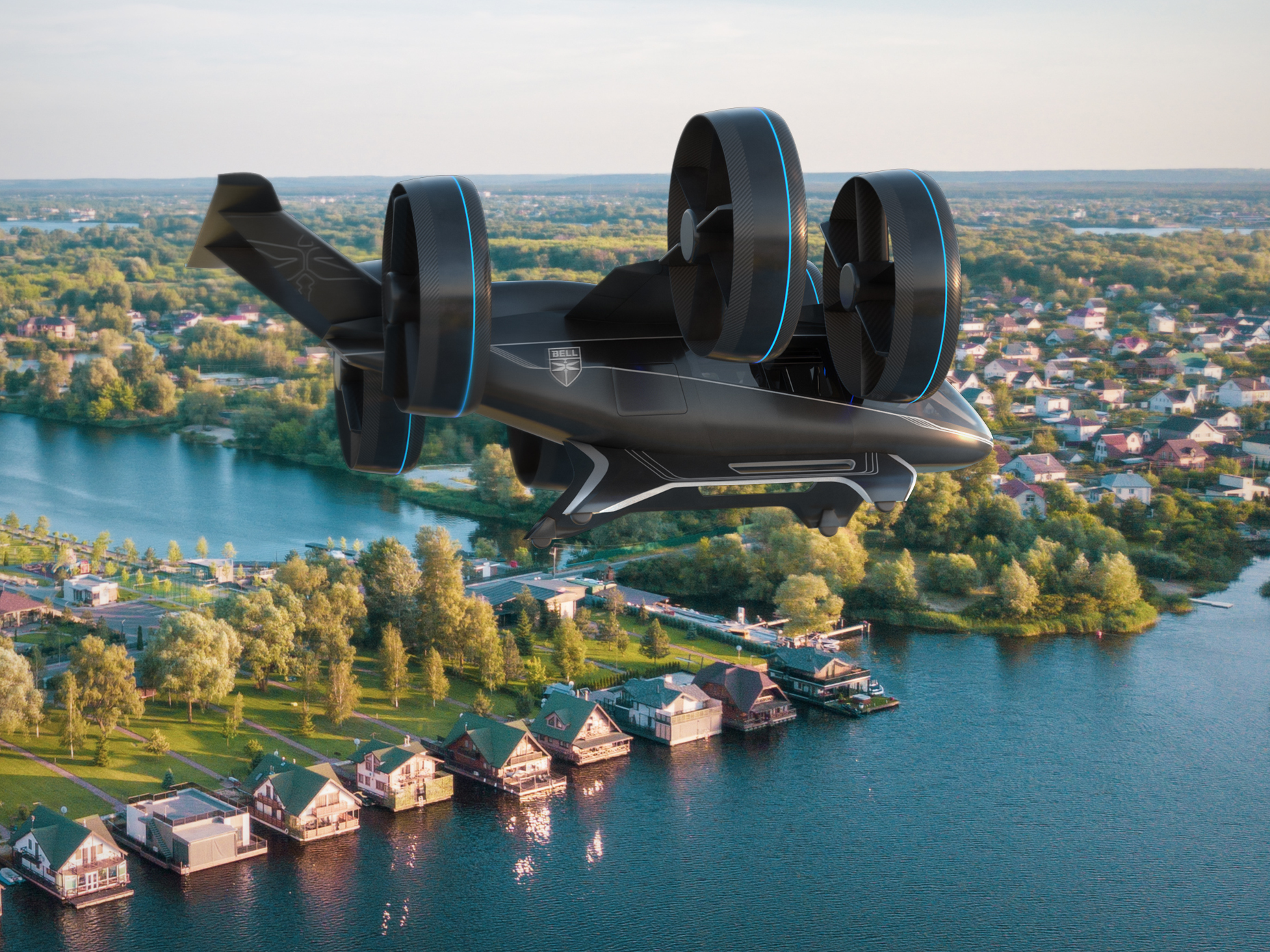 Bell's concept model of a vertical-takeoff-and-landing air taxi vehicle, as unveiled in January at CES (the Consumer Electronics Show) in Las Vegas. (Bell)