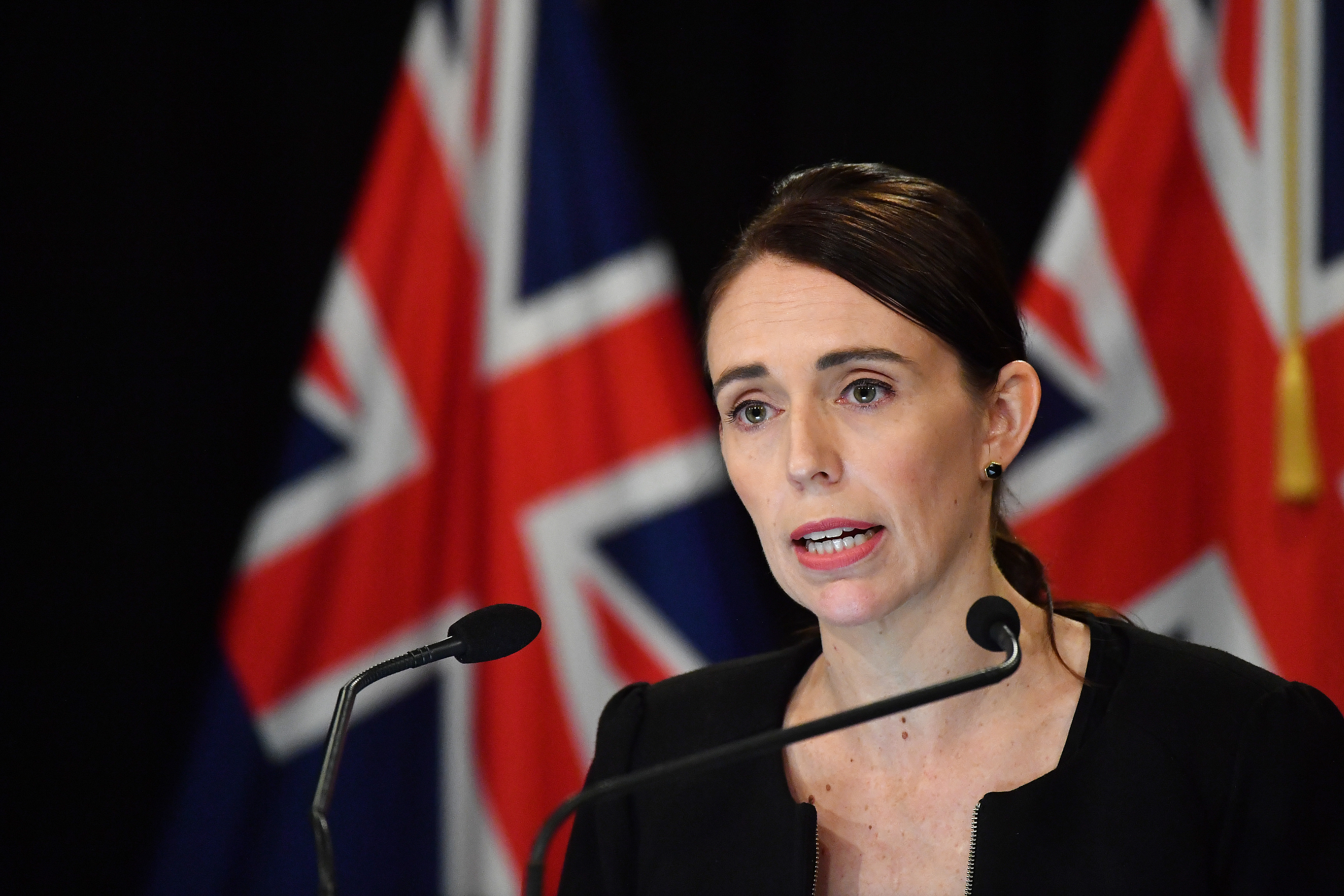 New Zealand Prime Minister Jacinda Ardern addresses the media on March 16 in Wellington, New Zealand. Ardern said she would seek a change in her country's gun laws after after at least one man opened fire during afternoon prayers Friday and killed at least 49 people at two mosques in Christchurch. (Mark Tantrum/Getty Images)