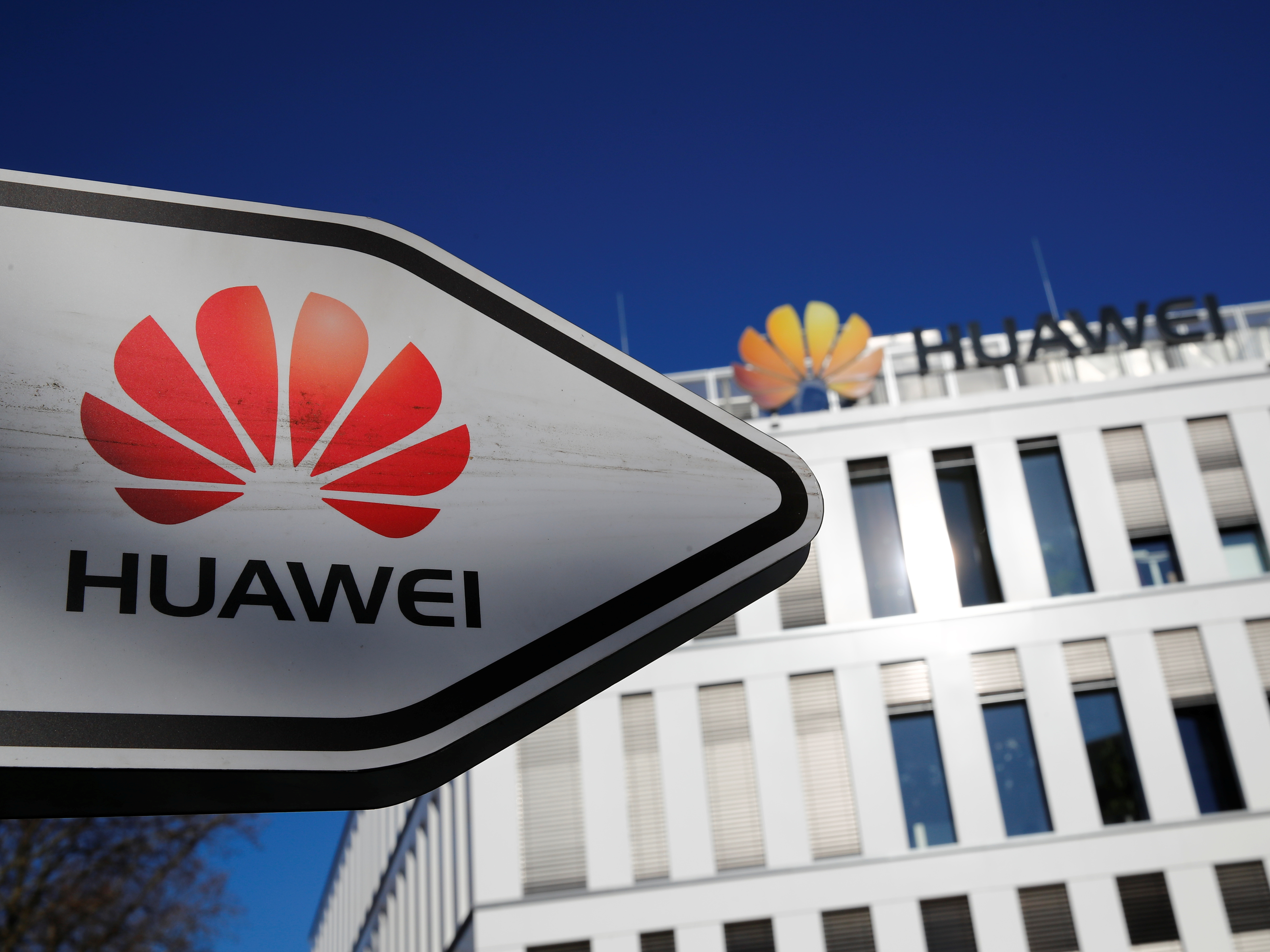 The German headquarters of Chinese telecommunications giant Huawei in Duesseldorf, Germany. The U.S. says it may stop sharing intelligence with Germany if it adopts Huawei's 5G technology. (Reuters)
