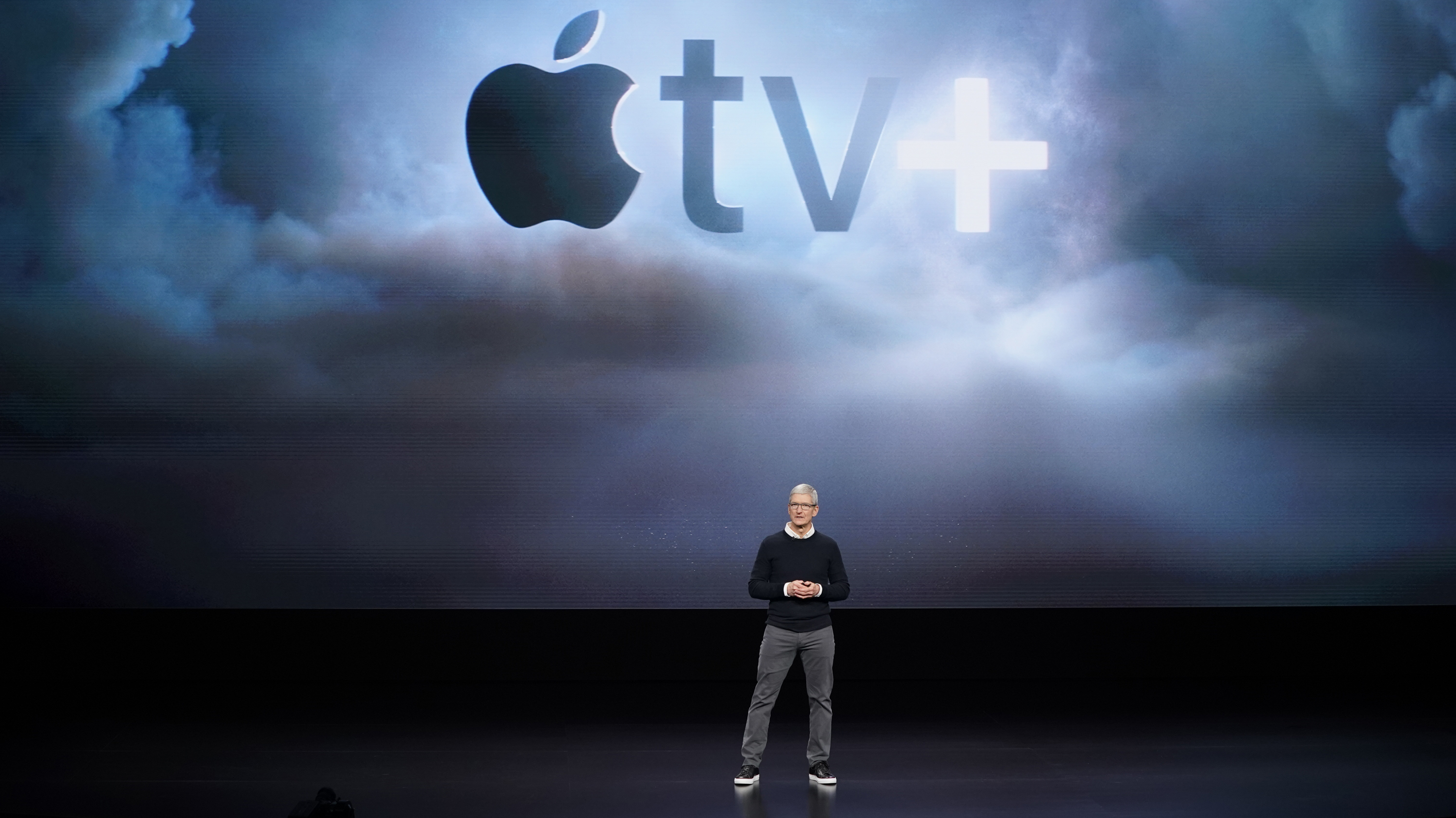 Apple CEO Tim Cook announces Apple TV+, a new video-streaming service, on Monday in Cupertino, Calif.
