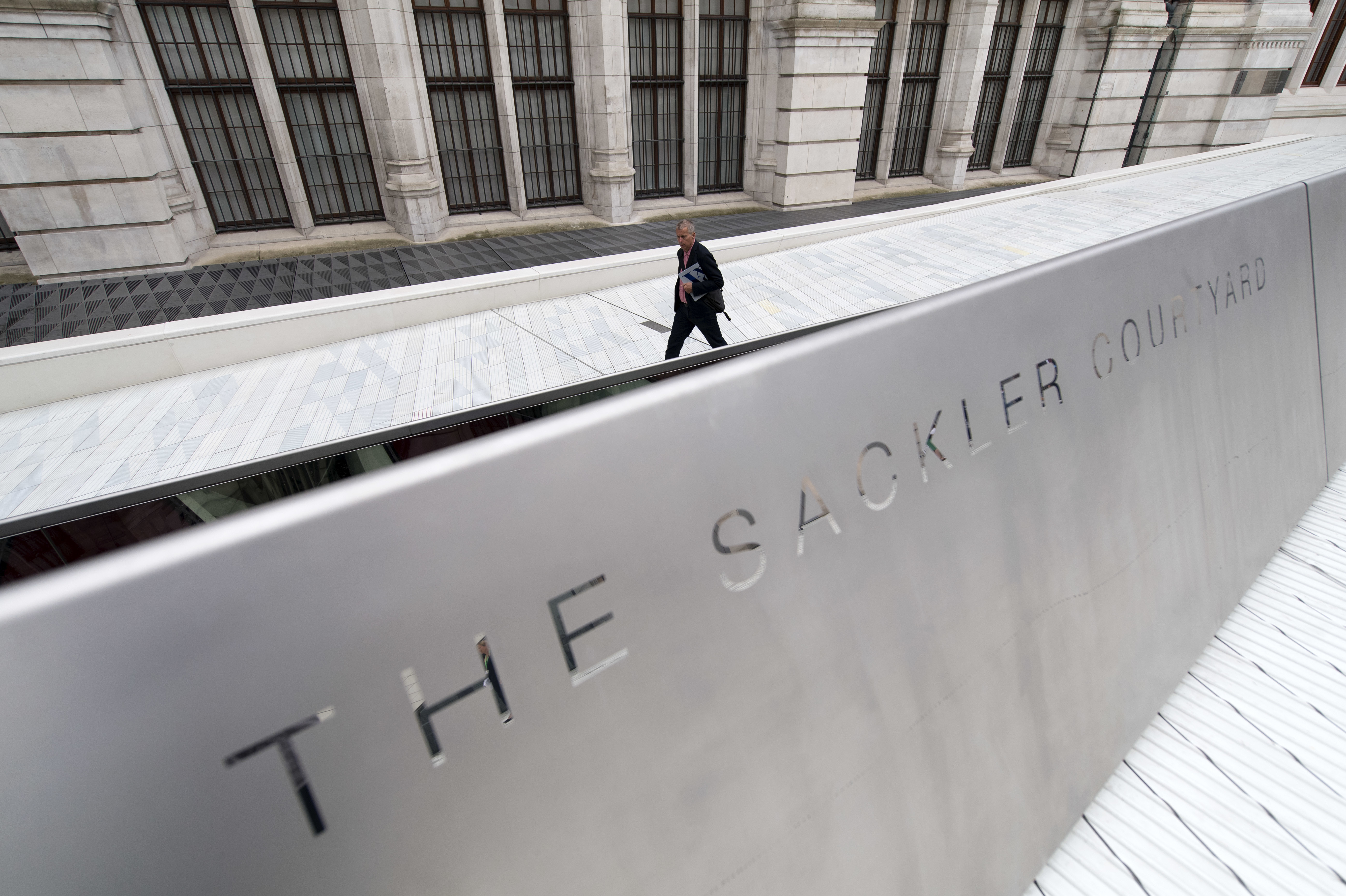 The Sackler Trust and Foundation both announced they would temporarily suspend charitable giving in the U.K. The Sackler Courtyard is a 2017 addition to the Victoria and Albert museum in London. (AFP/Getty Images)