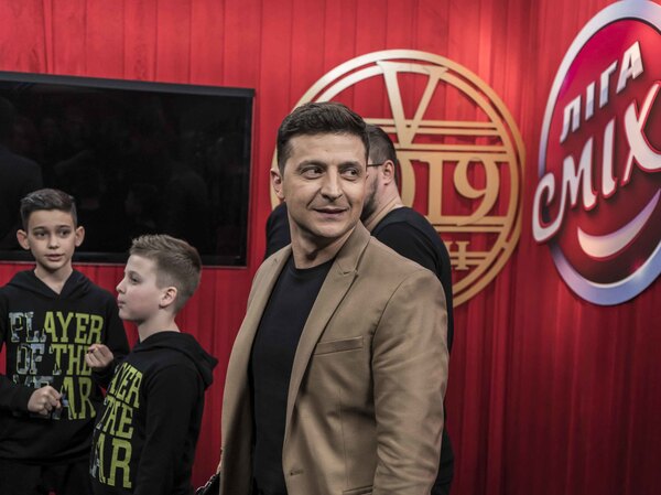 Ukrainian presidential candidate Volodymyr Zelenskiy walks backstage during the filming of the League of Laughter comedy show on March 19 in Kiev, Ukraine.