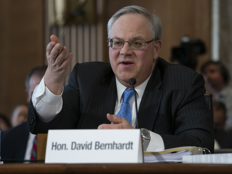 David Bernhardt, a former oil and gas lobbyist, speaks before the Senate Energy and Natural Resources Committee at his confirmation hearing to head the Interior Department, on Capitol Hill in Washington, Thursday, March 28, 2019. (J. Scott Applewhite/AP)
