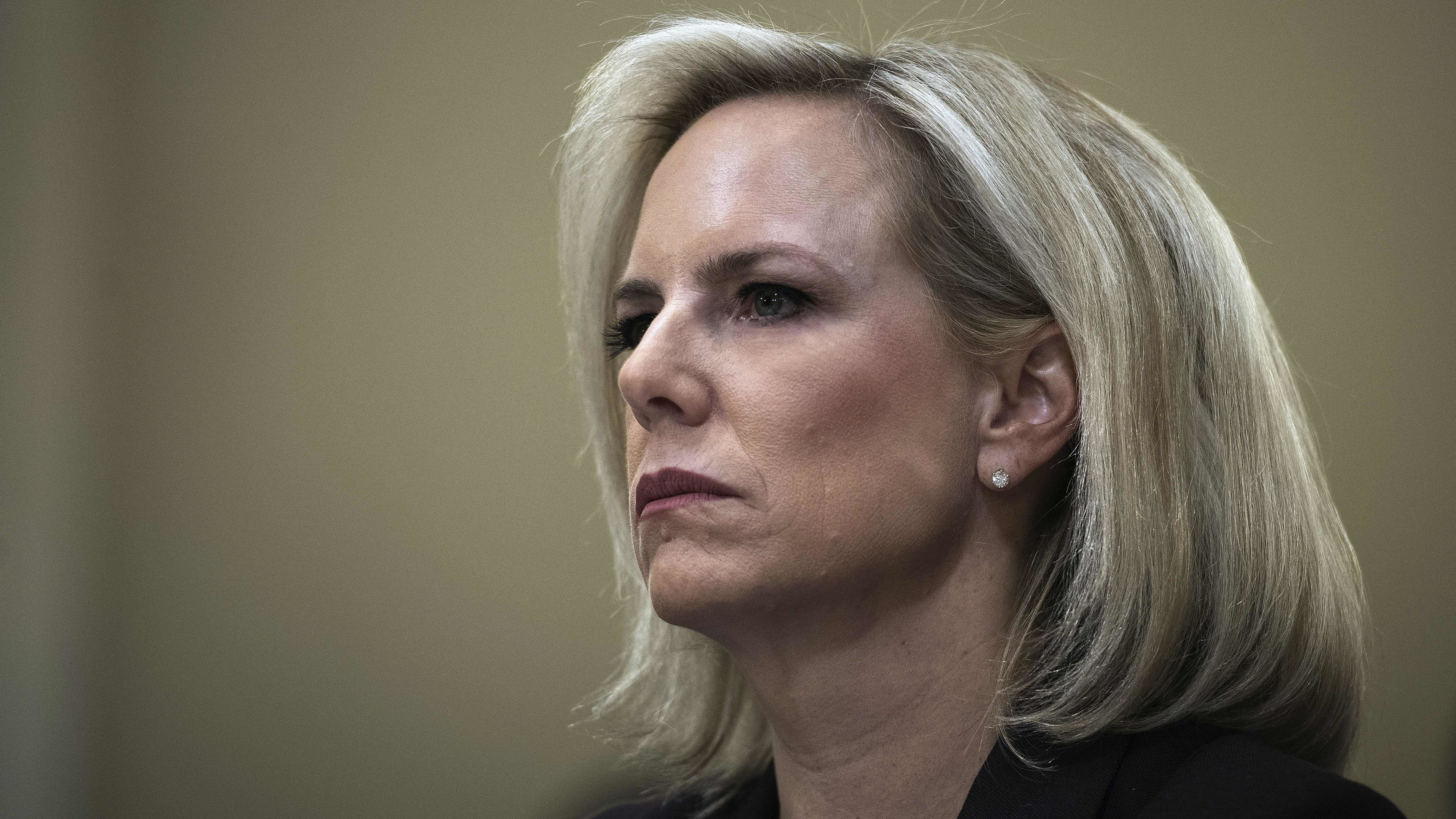 Secretary of Homeland Security Kirstjen Nielsen is leaving her post, President Trump announced Sunday. Here she testifies on Capitol Hill on March 6. (AFP/Getty Images)