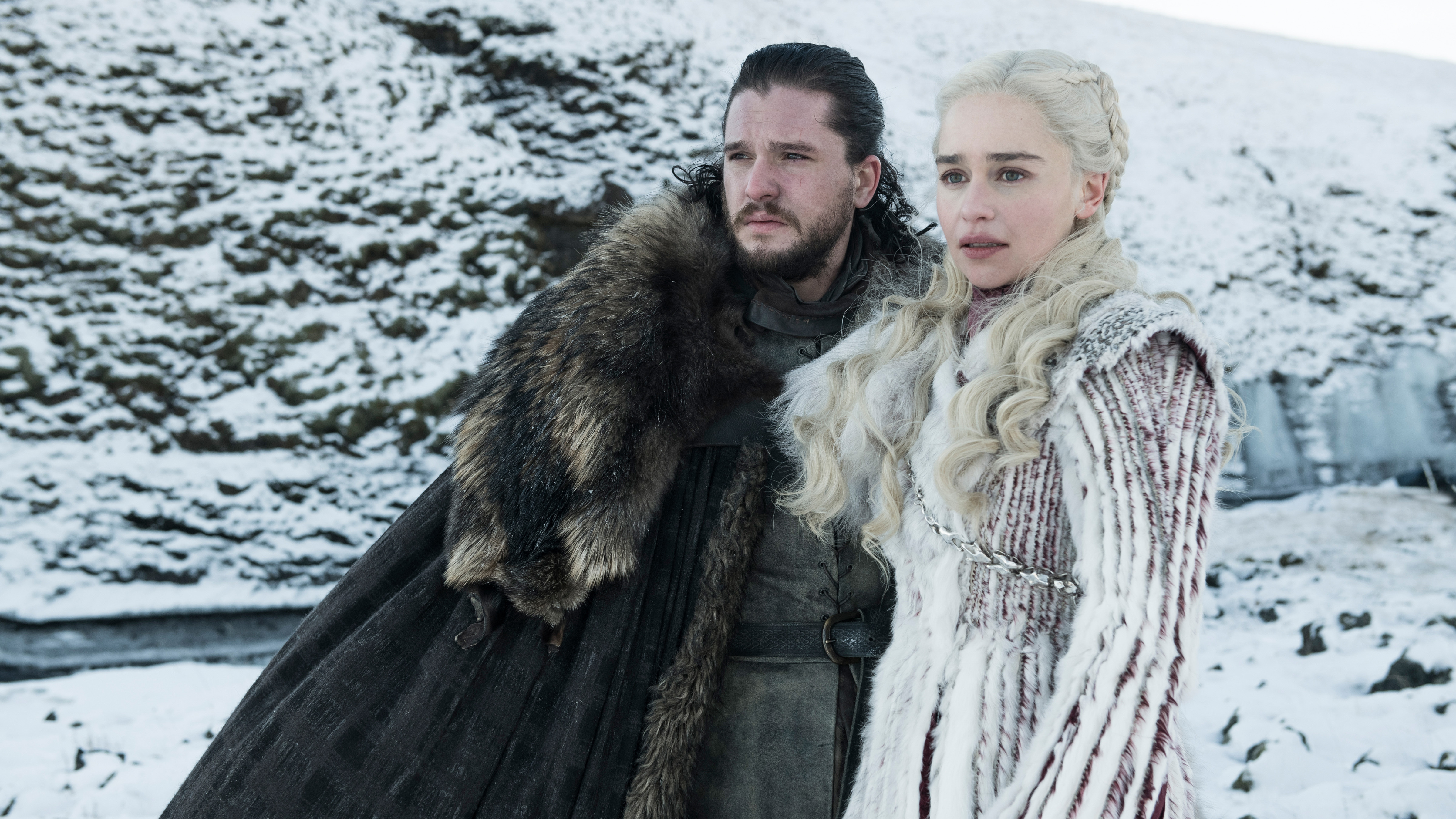 Will Jon Snow (Kit Harington) and Daenerys (Emilia Clarke) stay safe in the final season of <em>Game of Thrones</em>? Will their kicky winter camouflage help? (HBO)