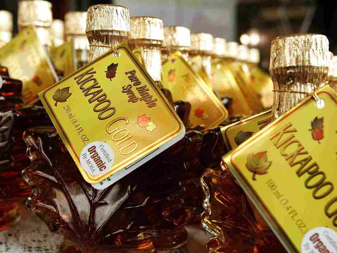 CHICAGO - MARCH 10: Bottles of Kickapoo Gold organic maple syrup are displayed at the FamilyFarmed.org EXPO March 10, 2006 at the Chicago Cultural Center in downtown Chicago, Illinois. (Photo by Tim Boyle/Getty Images