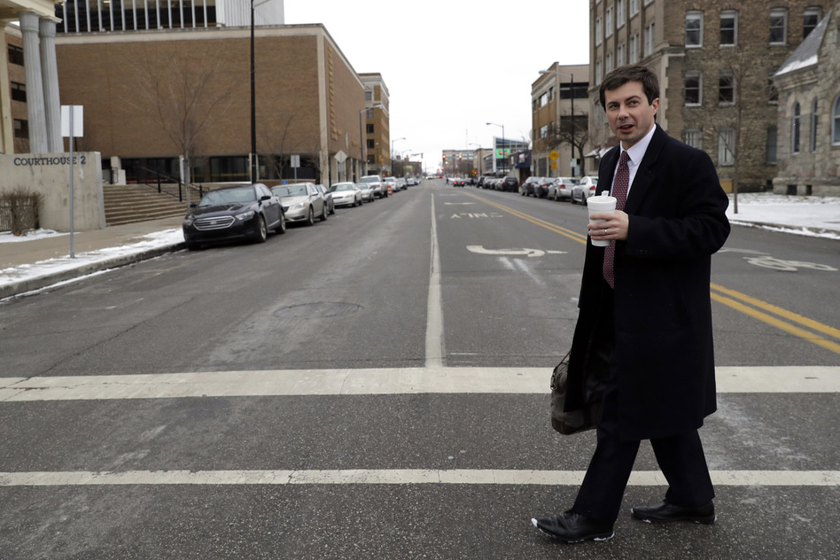 Mayor Pete Buttigieg in downtown South Bend, Ind., in January, 2019. First elected in 2011, Buttigieg has based his presidential candidacy, in part, around the revival of South Bend that he's helped engineer. (Nam Y. Huh/AP)