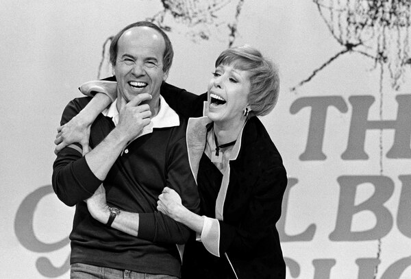 Carol Burnett shares a laugh with Tim Conway in 1978.