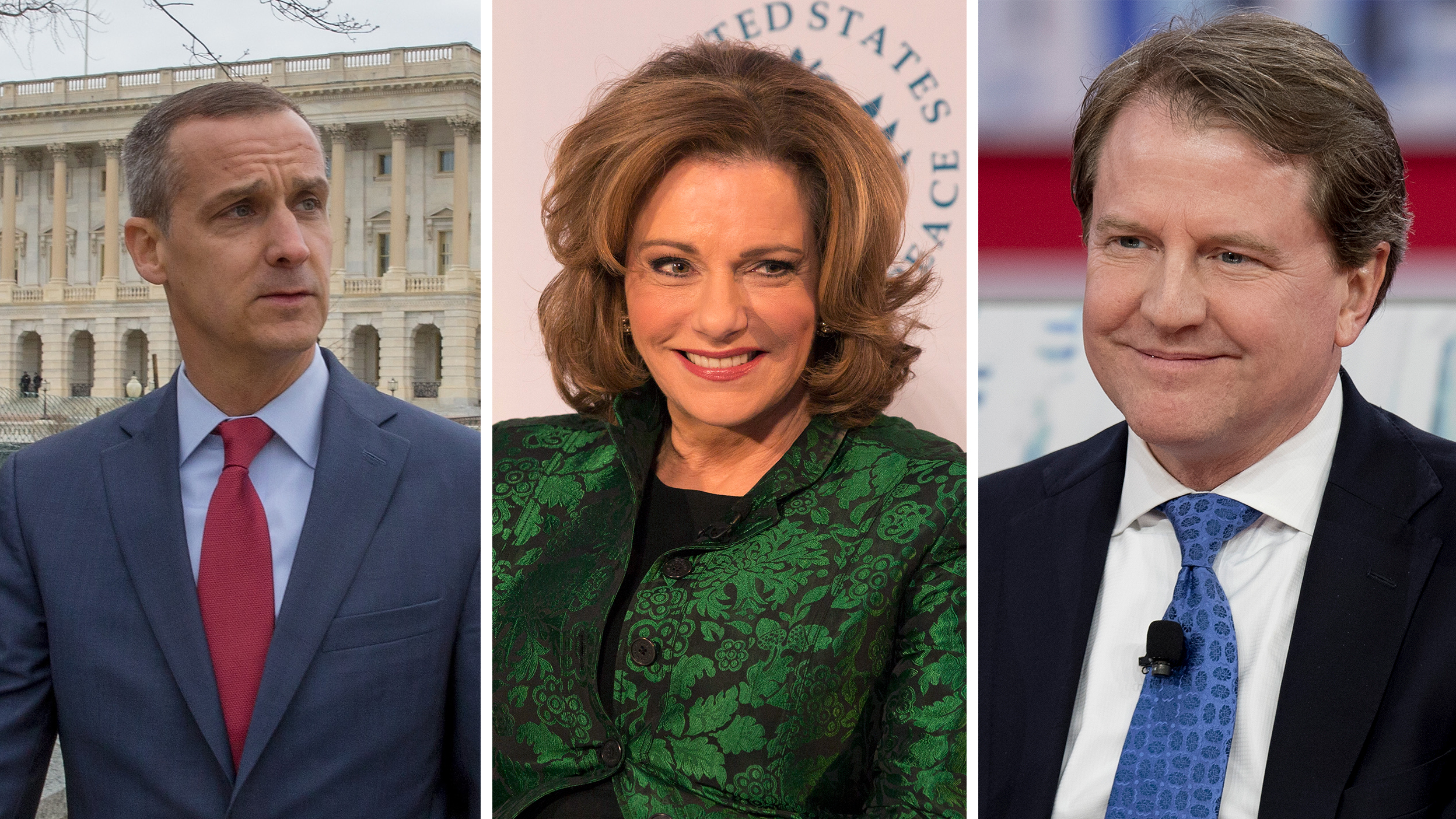 Former Trump campaign manager Corey Lewandowski (left), former deputy national security adviser designate Kathleen Troia &quot;K.T.&quot; McFarland and former White House counsel Don McGahn were named in Robert Mueller's report as people who did not carry out President Trump's asks. (Tasos Katopodis; Chris Kleponis/AFP; Jim Watson/AFP/Getty Images)
