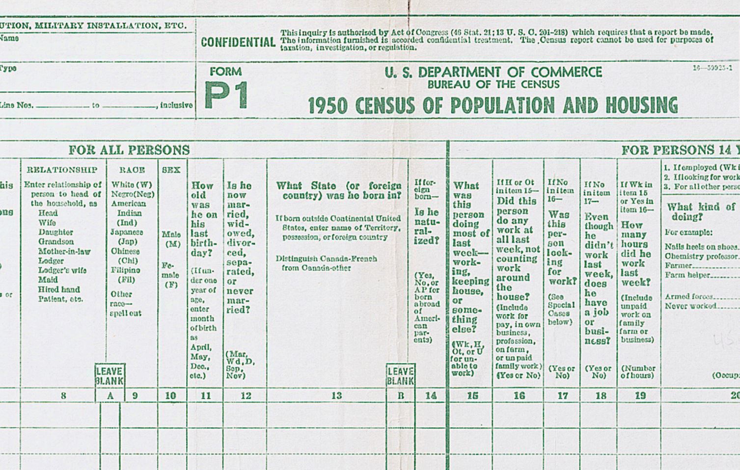 "Is he naturalized?" was among the questions on worksheets that 1950 census workers filled out when interviewing households.