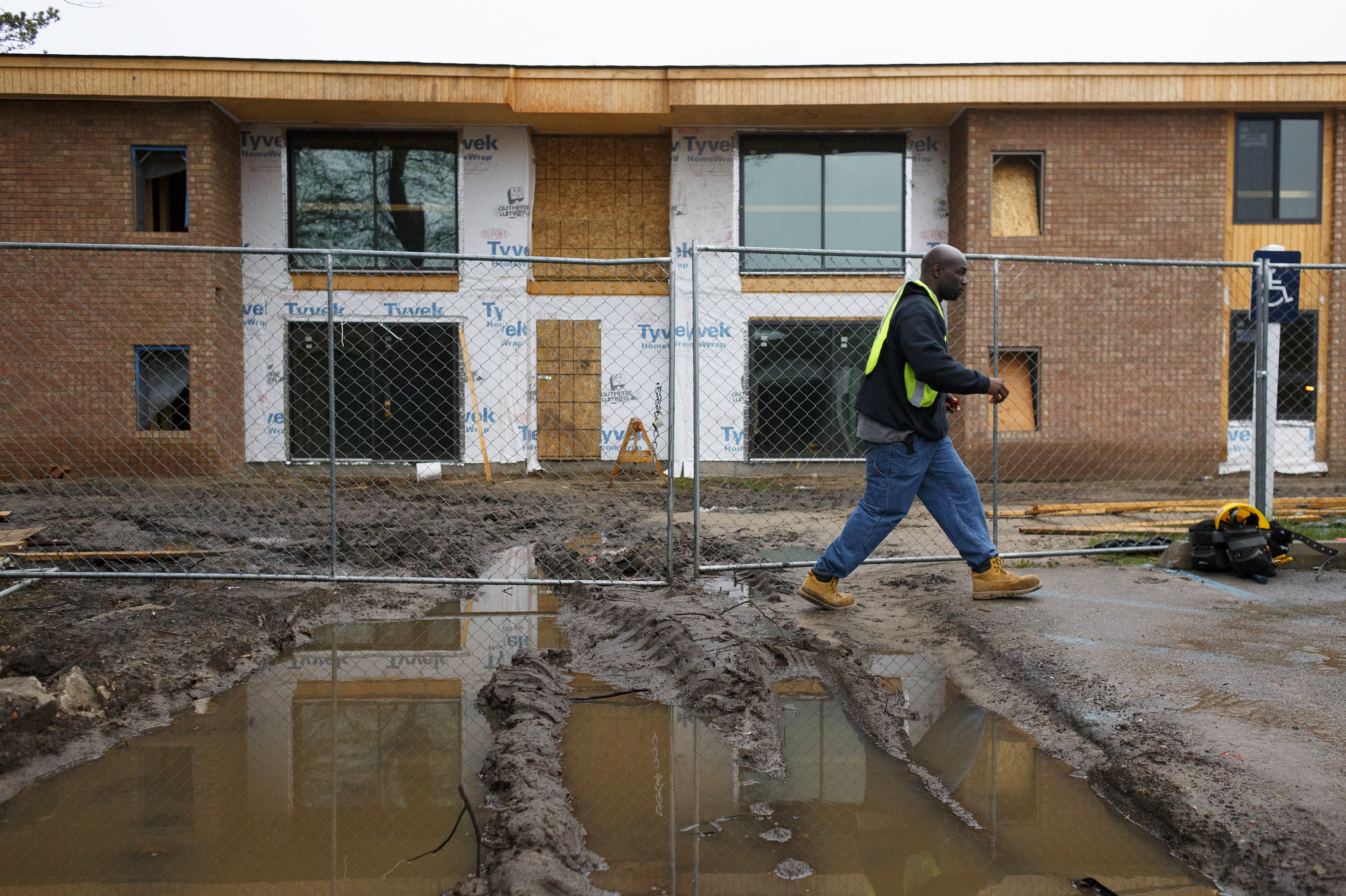 Ichard Oden completed woodworking classes through the Vocational Village program at a correctional facility in Jackson, Mich. Less than a month after his release, he began working for a construction company. (Elaine Cromie for NPR)