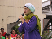 Philippine senatorial candidate Samira Gutoc speaks at a campaign event in Caloocan, Philippines.