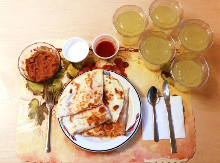 An example of one of the study's ultra-processed lunches consists of quesadillas, refried beans and diet lemonade. Participants on this diet ate an average of 508 calories more per day and gained an average of 2 pounds over two weeks. (Hall et al./Cell Metabolism)