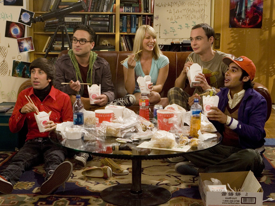 The characters in <em>The Big Bang Theory </em>were "outliers" who formed a "surrogate family," says show co-creator Chuck Lorre. Above, Simon Helberg, left, Johnny Galecki, Kaley Cuoco, Jim Parsons and Kunal Nayyar.