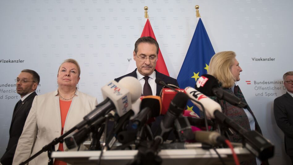 Austria's Vice Chancellor and chairman of the Freedom Party, Heinz-Christian Strache, announces his resignation at a press conference in Vienna on Saturday, following a video scandal. (Alex Halada/AFP/Getty Images)