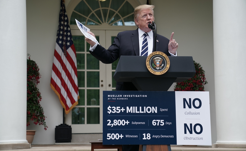 President Trump speaks about special counsel Robert Mueller's Russia investigation and his ongoing conflict with congressional Democrats in the White House Rose Garden on Wednesday. (Chip Somodevilla/Getty Images)