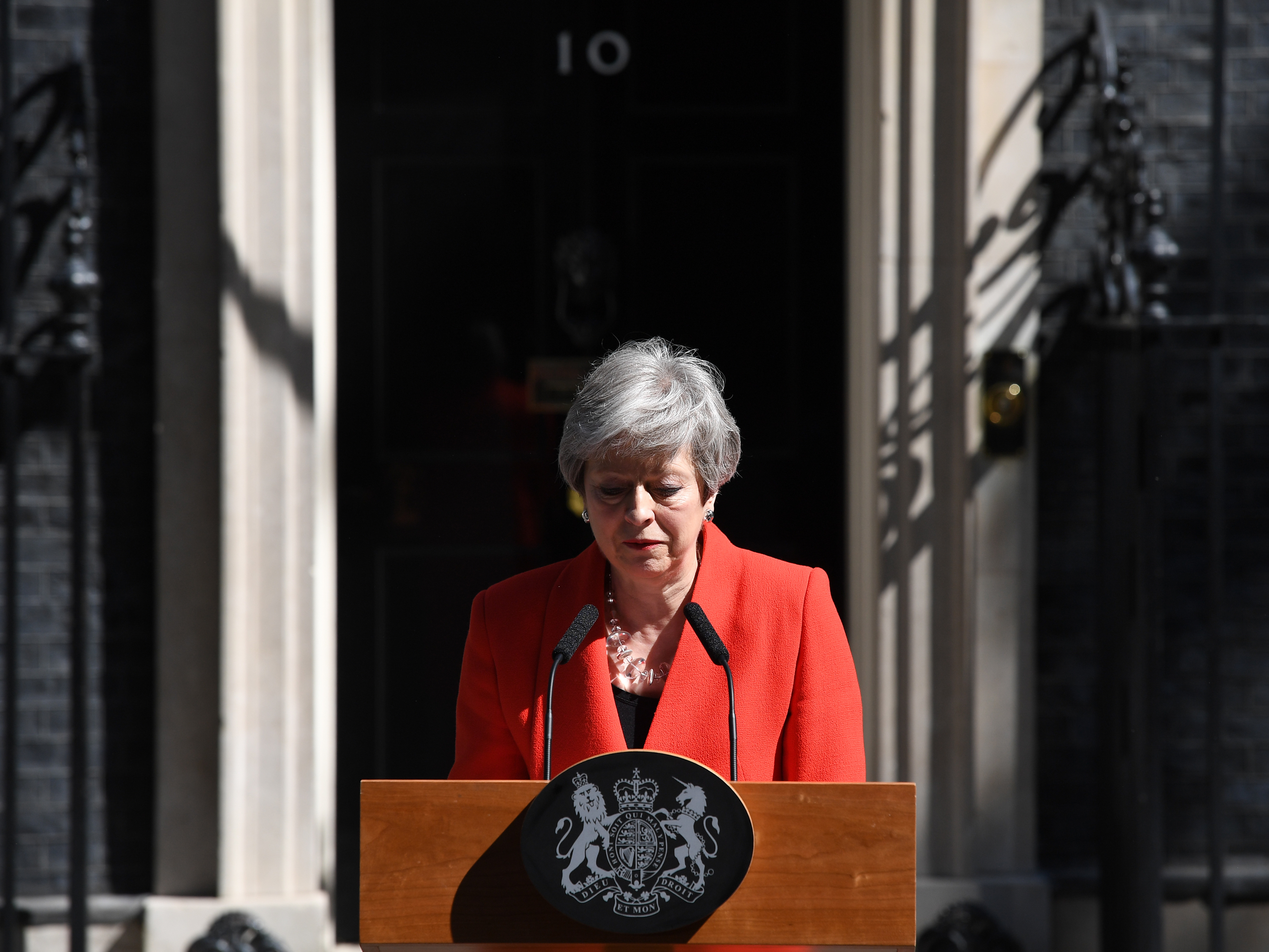 Prime Minister Theresa May announces her resignation outside No. 10 Downing St. in London on Friday. (Getty Images)
