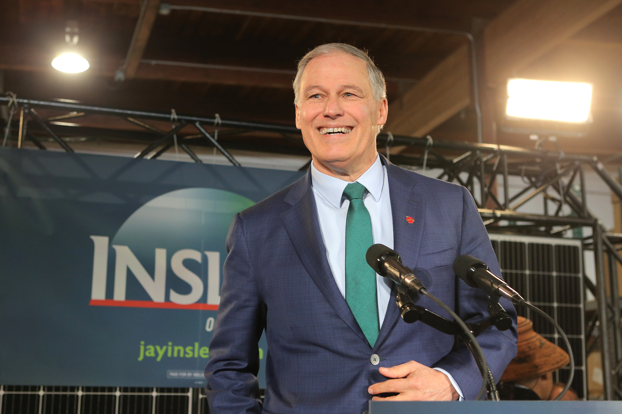 Washington Gov. Jay Inslee announces his run for the 2020 presidency at A&R Solar on March 1 in Seattle. He says tackling climate change should be &quot;Job 1&quot; for the next president. (Getty Images)