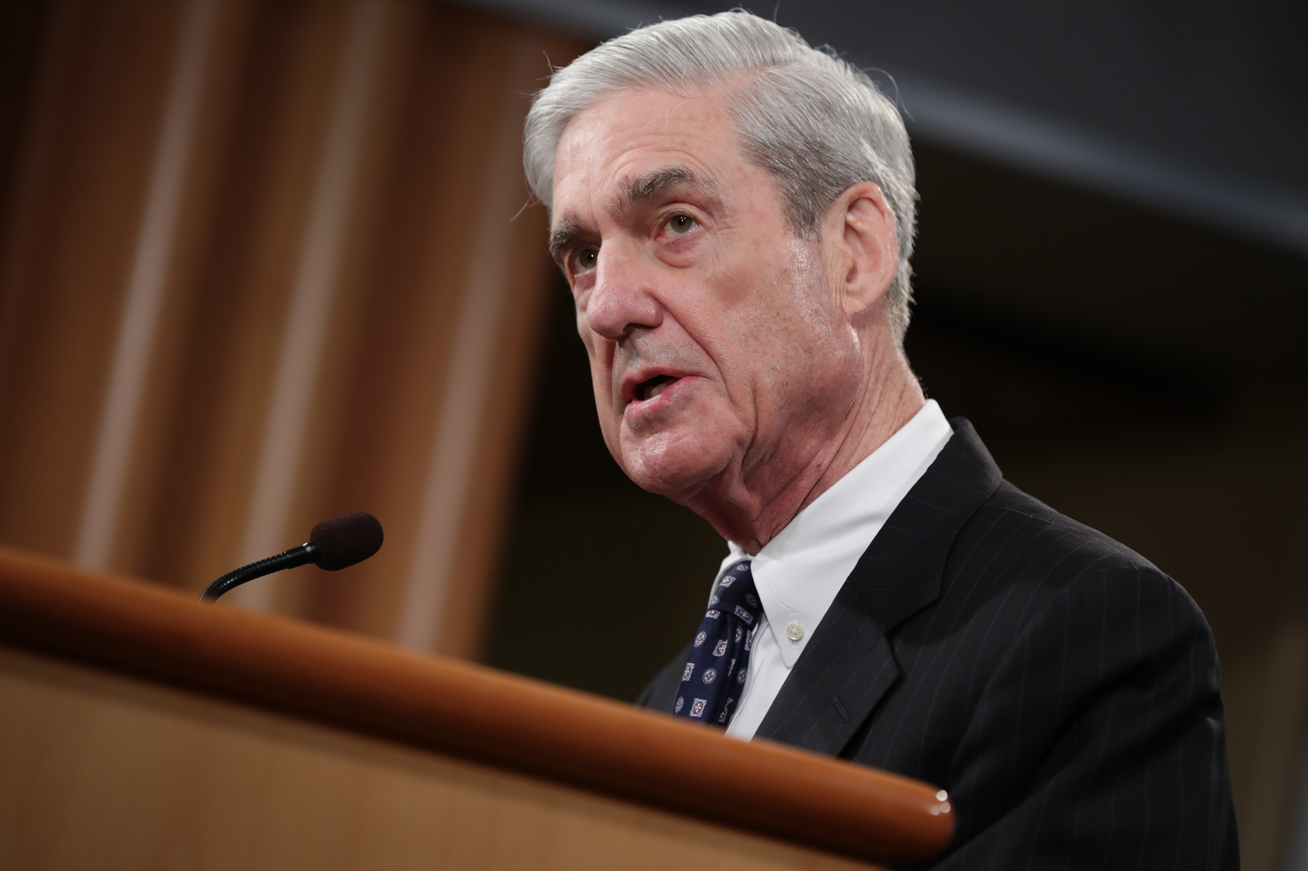 Special counsel Robert Mueller makes a statement about the Russia investigation on Wednesday at the Justice Department. (Getty Images)