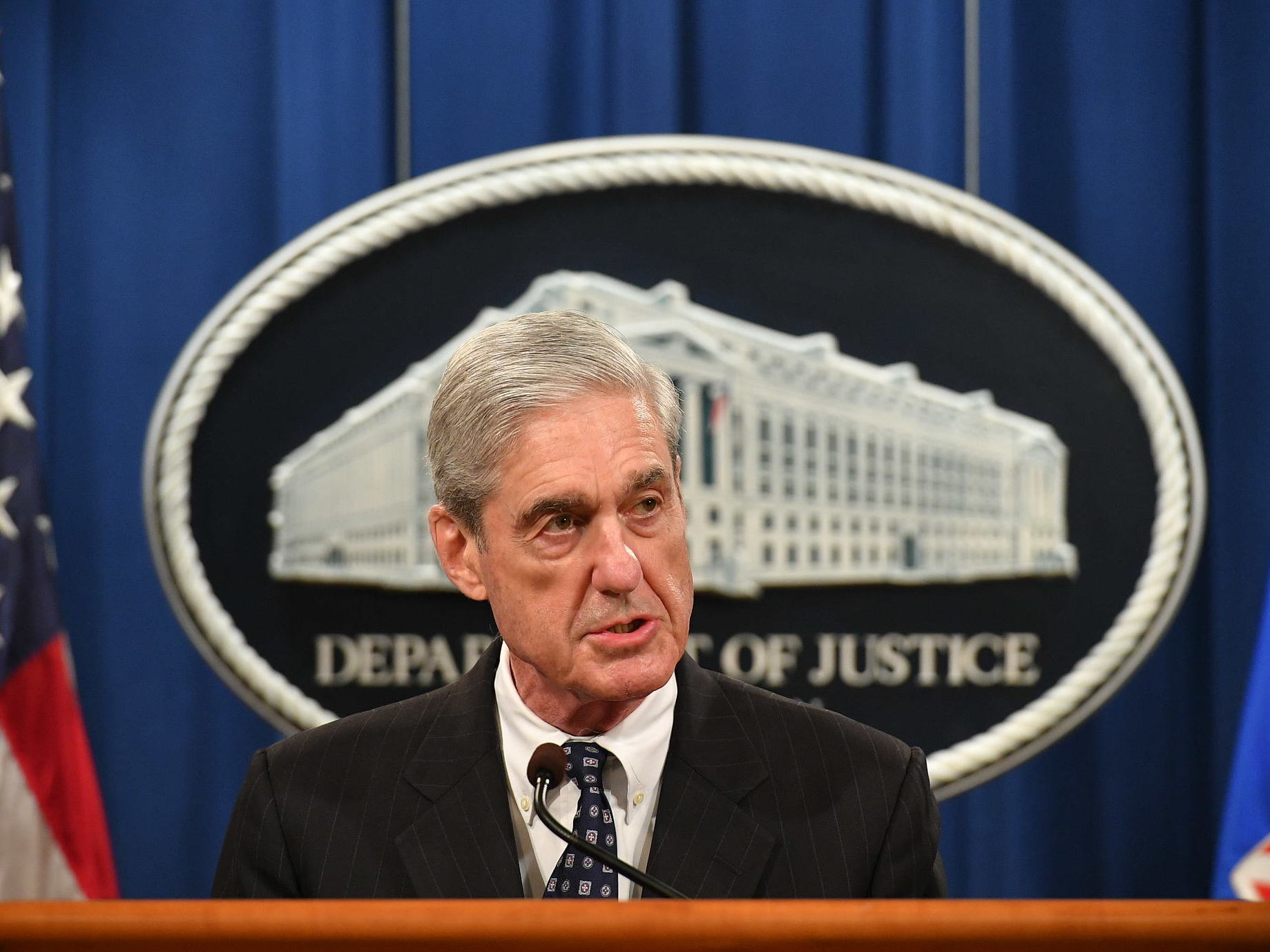 Special counsel Robert Mueller speaks about the investigation into Russian interference in the 2016 presidential election, at the Justice Department on Wednesday. (Getty Images)