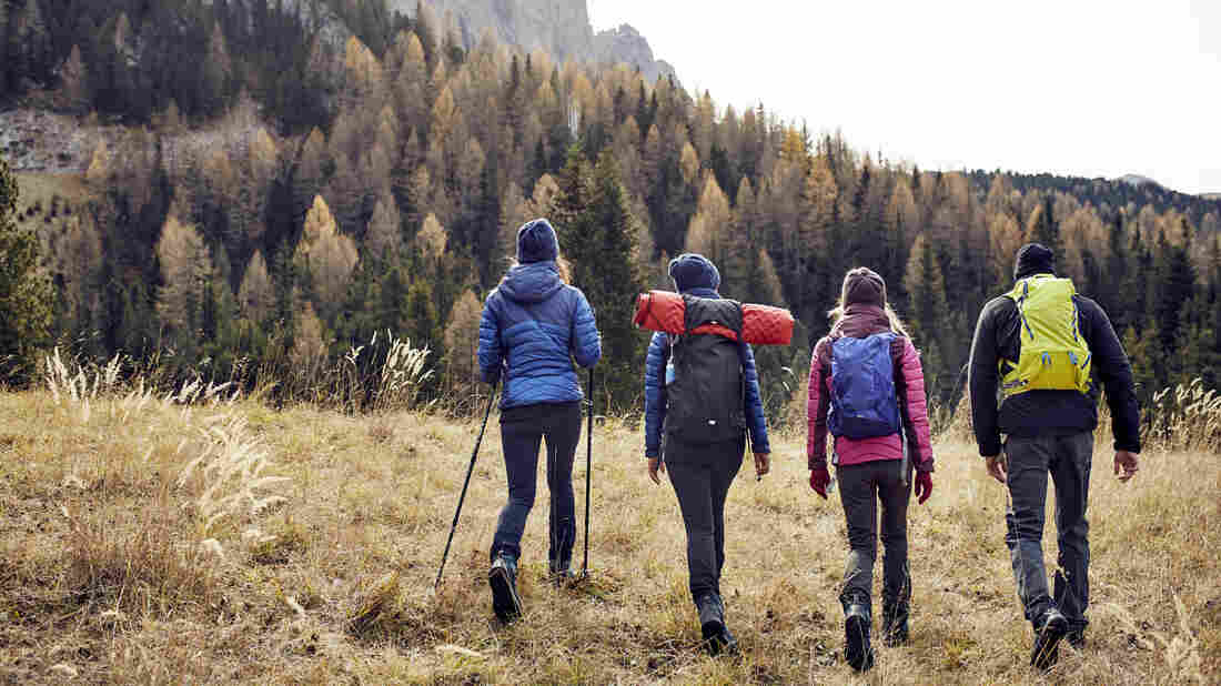 Friends hiking in the mountains.